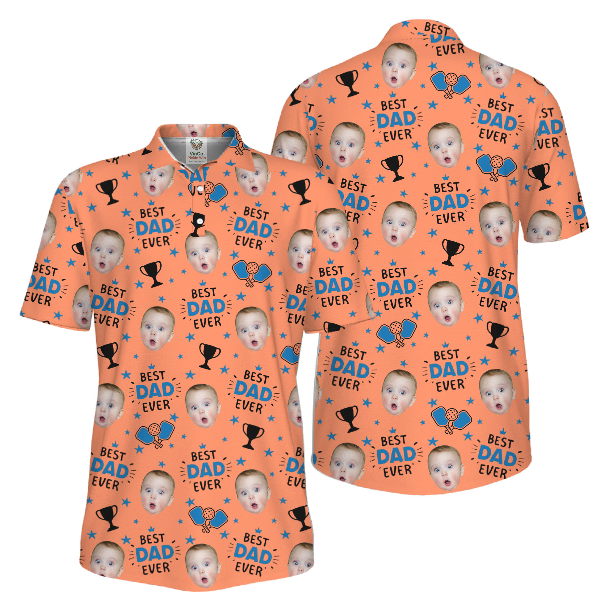 Picklewin Custom Face Best Dad Ever Father's Day Polo Shirt UV Protection  16