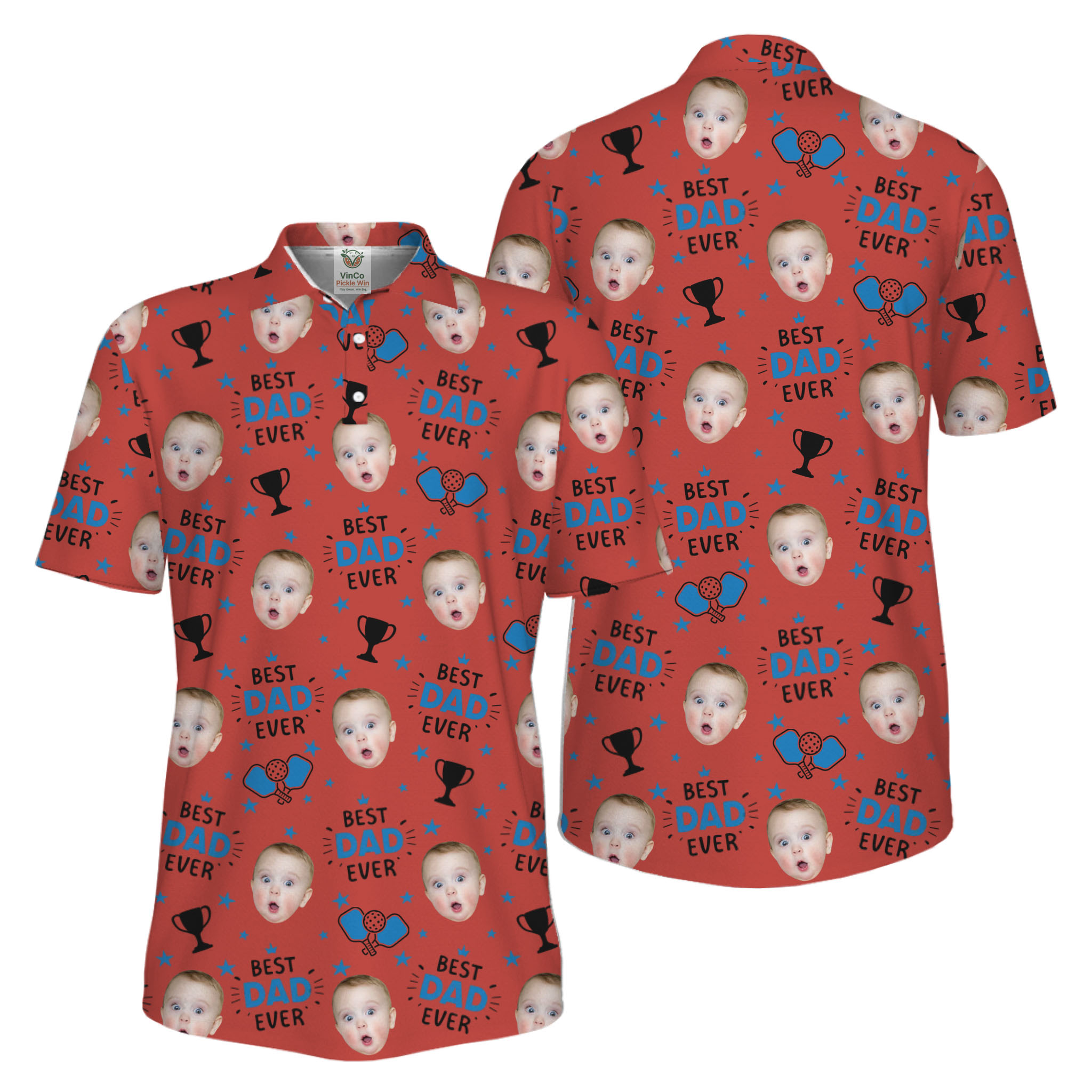 Picklewin Custom Face Best Dad Ever Father's Day Polo Shirt UV Protection  5