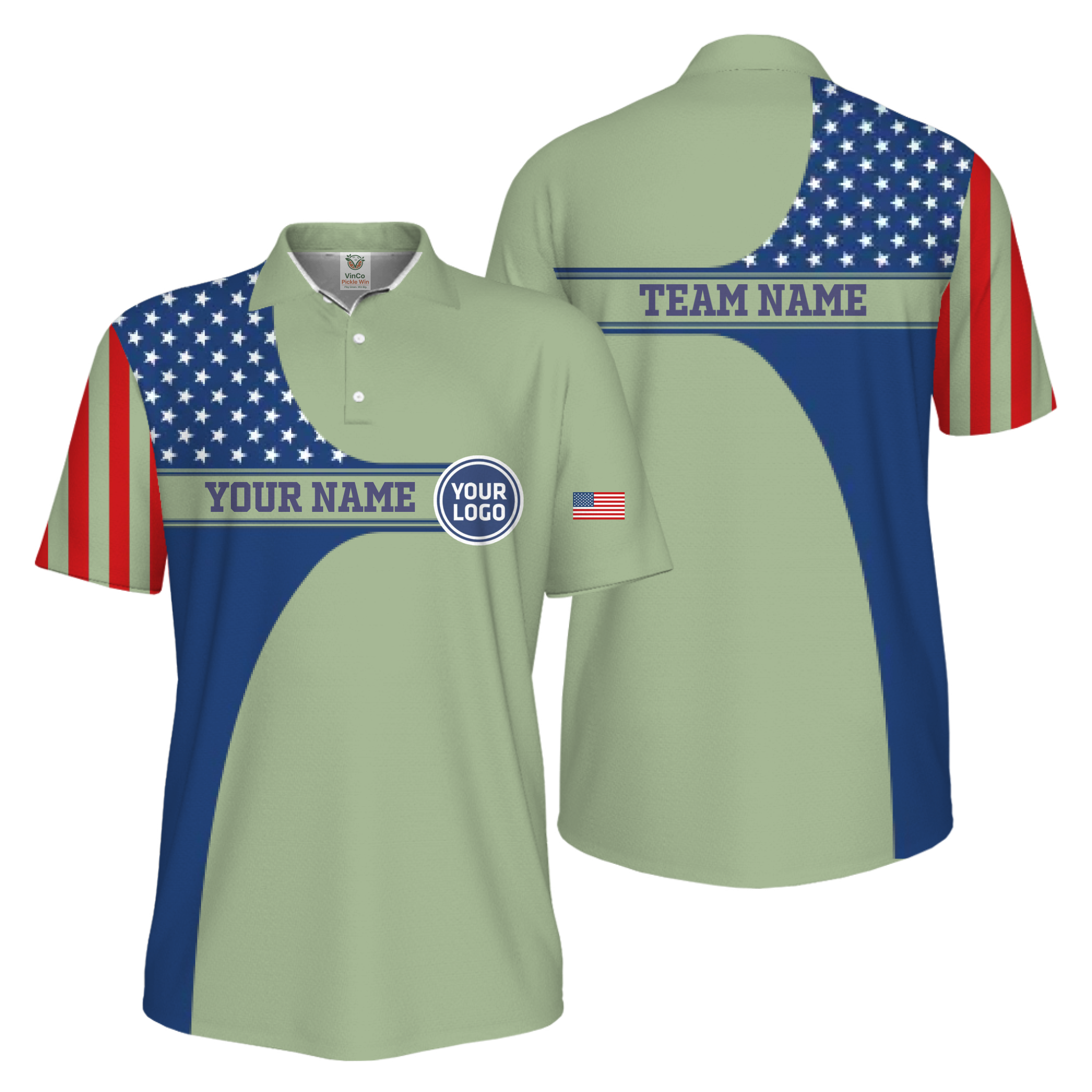 Picklewin Custom Logo 250 Anniversary US Flag UV Protection Men Polo Shirt 3