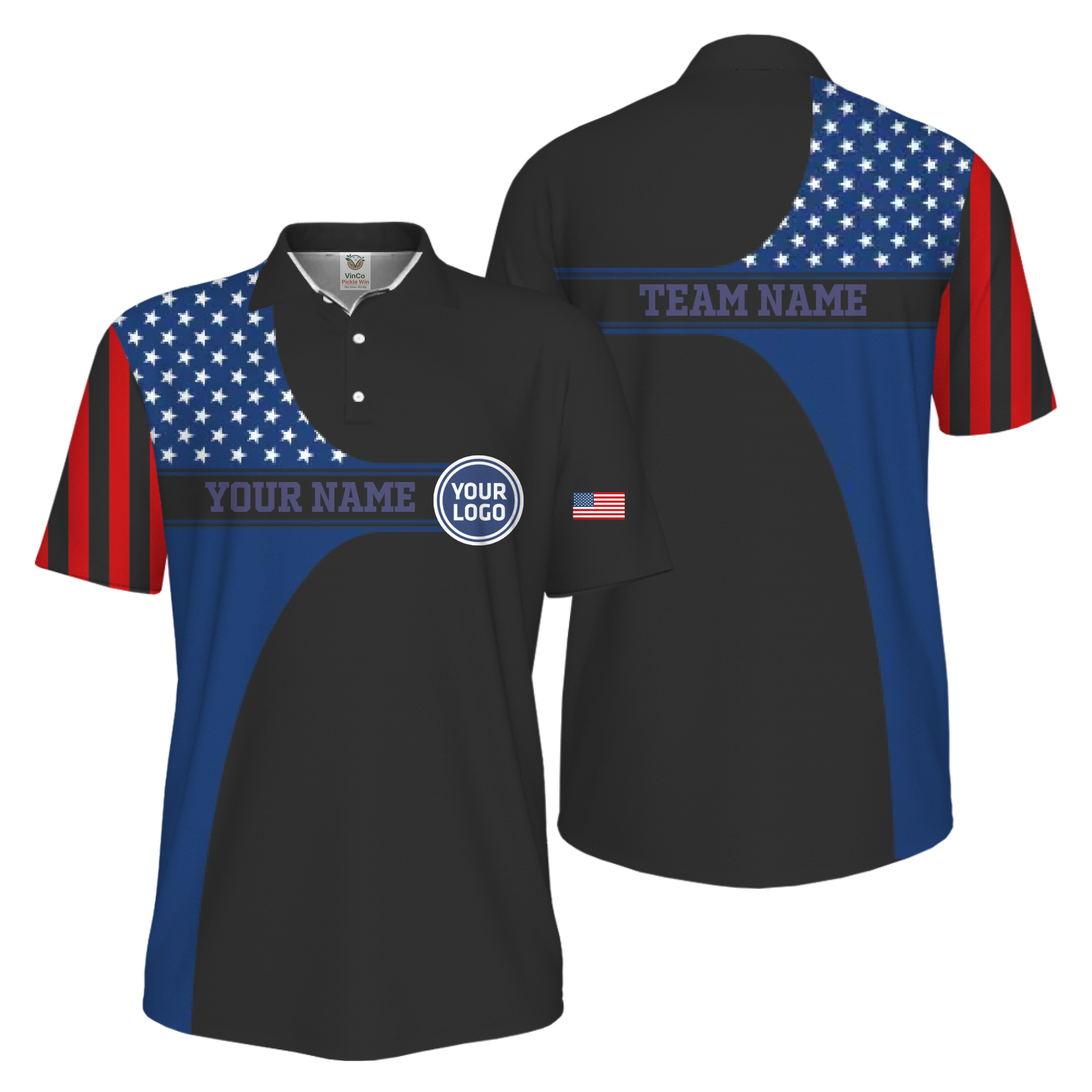 Picklewin Custom Logo 250 Anniversary US Flag UV Protection Men Polo Shirt 14