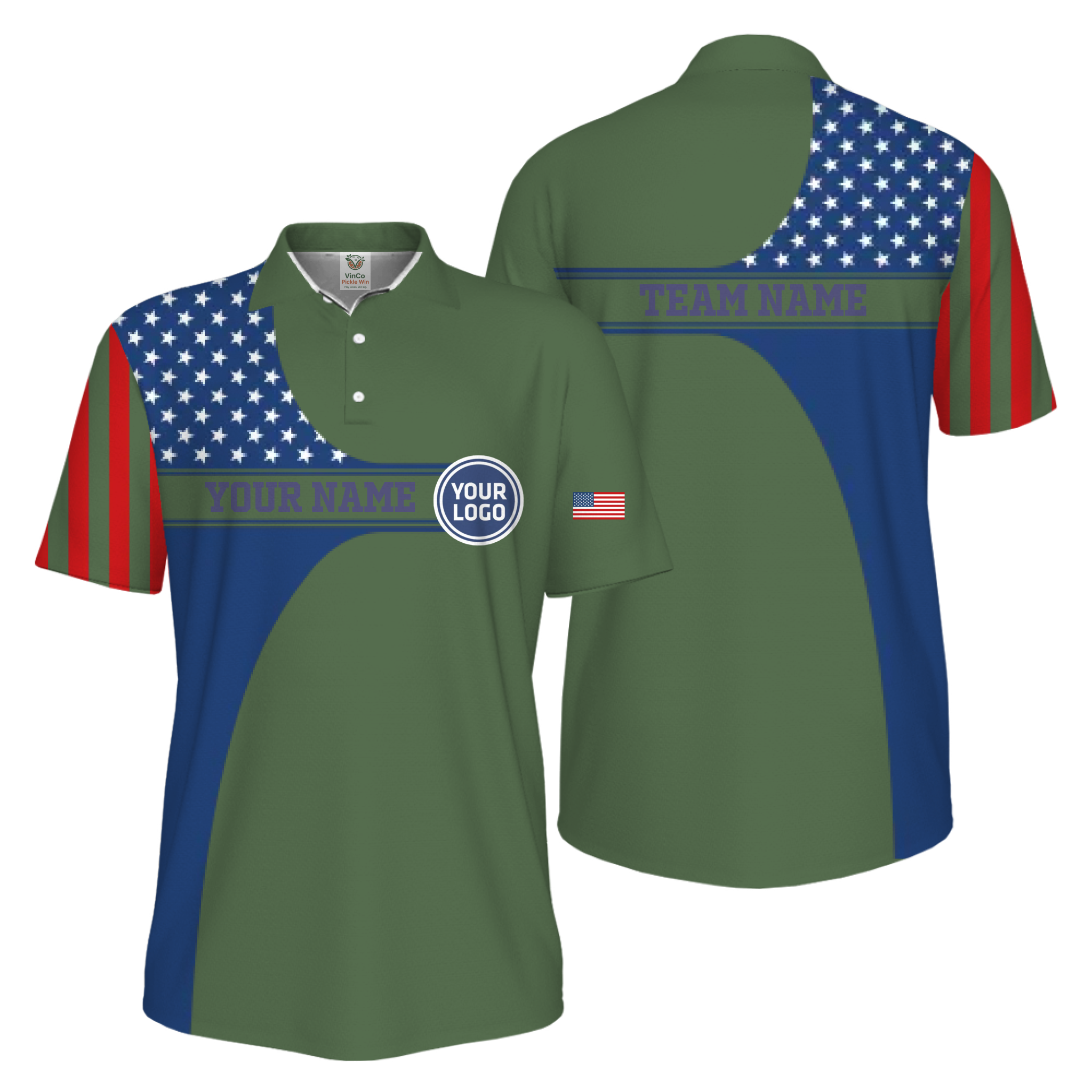 Picklewin Custom Logo 250 Anniversary US Flag UV Protection Men Polo Shirt 5