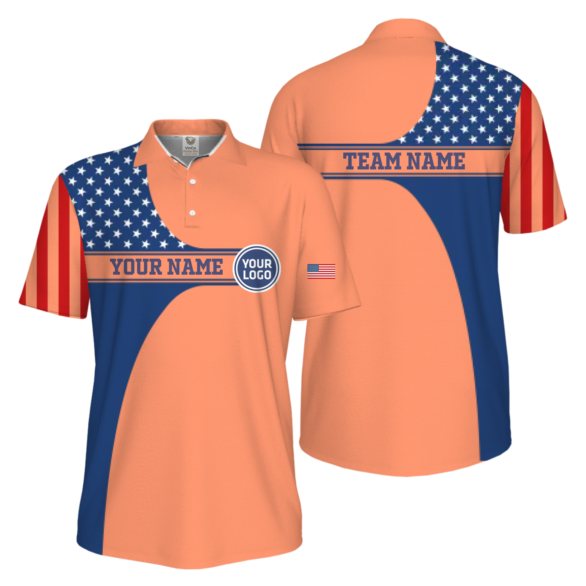 Picklewin Custom Logo 250 Anniversary US Flag UV Protection Men Polo Shirt 15