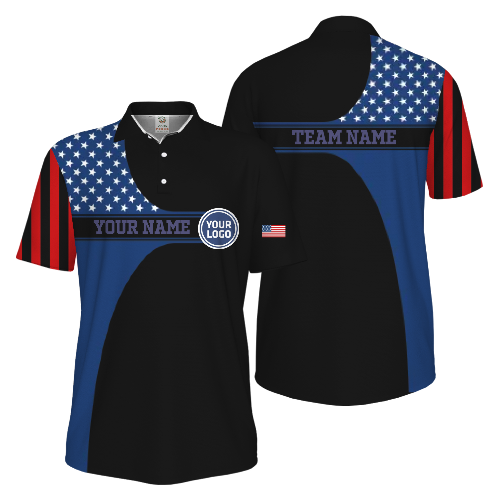 Picklewin Custom Logo 250 Anniversary US Flag UV Protection Men Polo Shirt 16