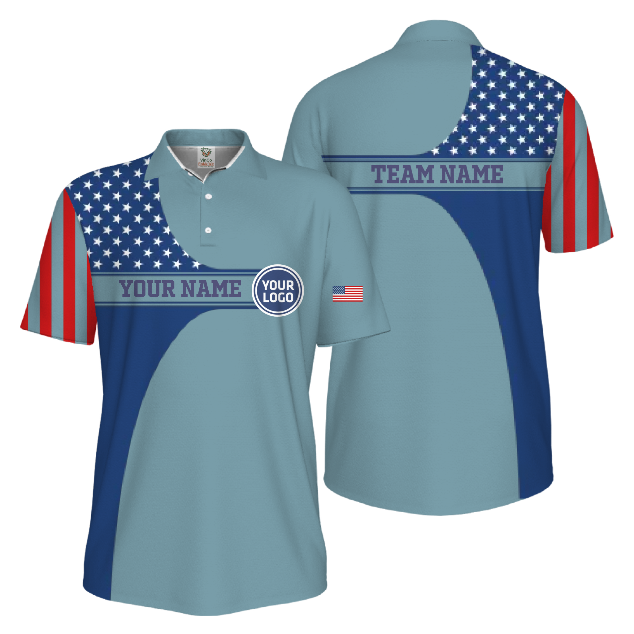 Picklewin Custom Logo 250 Anniversary US Flag UV Protection Men Polo Shirt 2