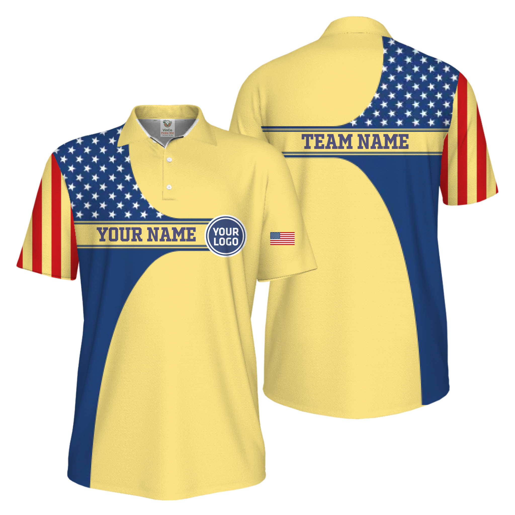 Picklewin Custom Logo 250 Anniversary US Flag UV Protection Men Polo Shirt 17