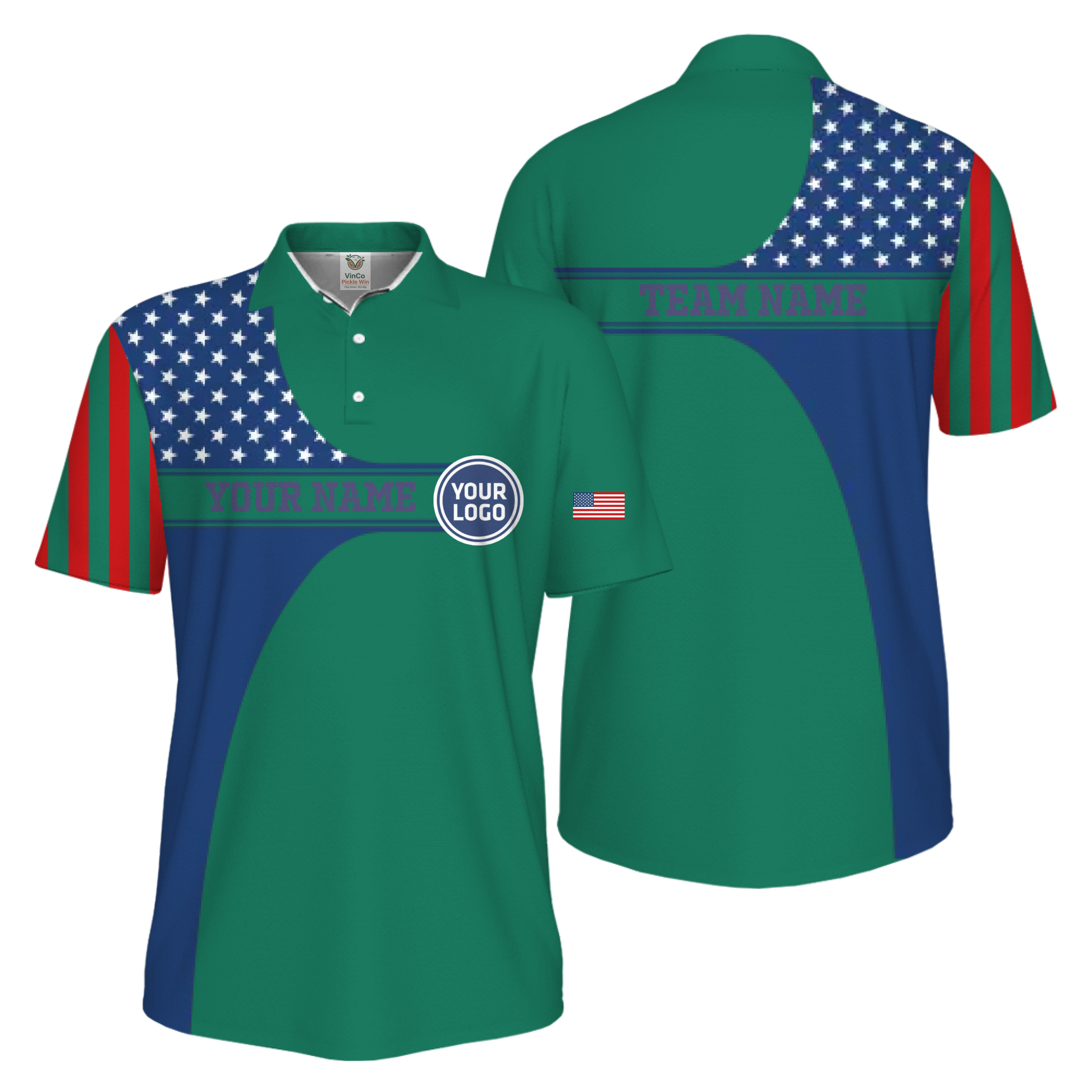 Picklewin Custom Logo 250 Anniversary US Flag UV Protection Men Polo Shirt 4