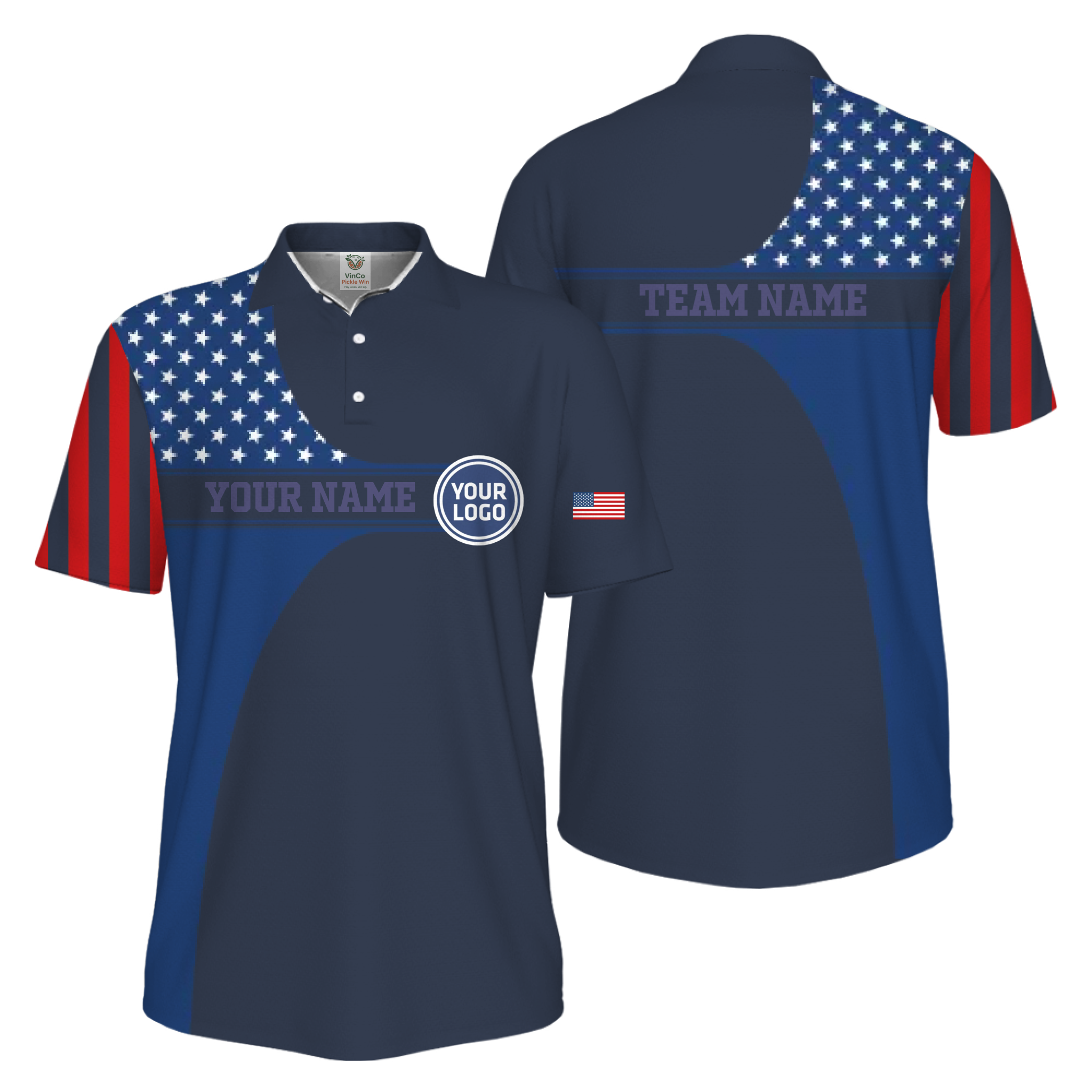 Picklewin Custom Logo 250 Anniversary US Flag UV Protection Men Polo Shirt 7