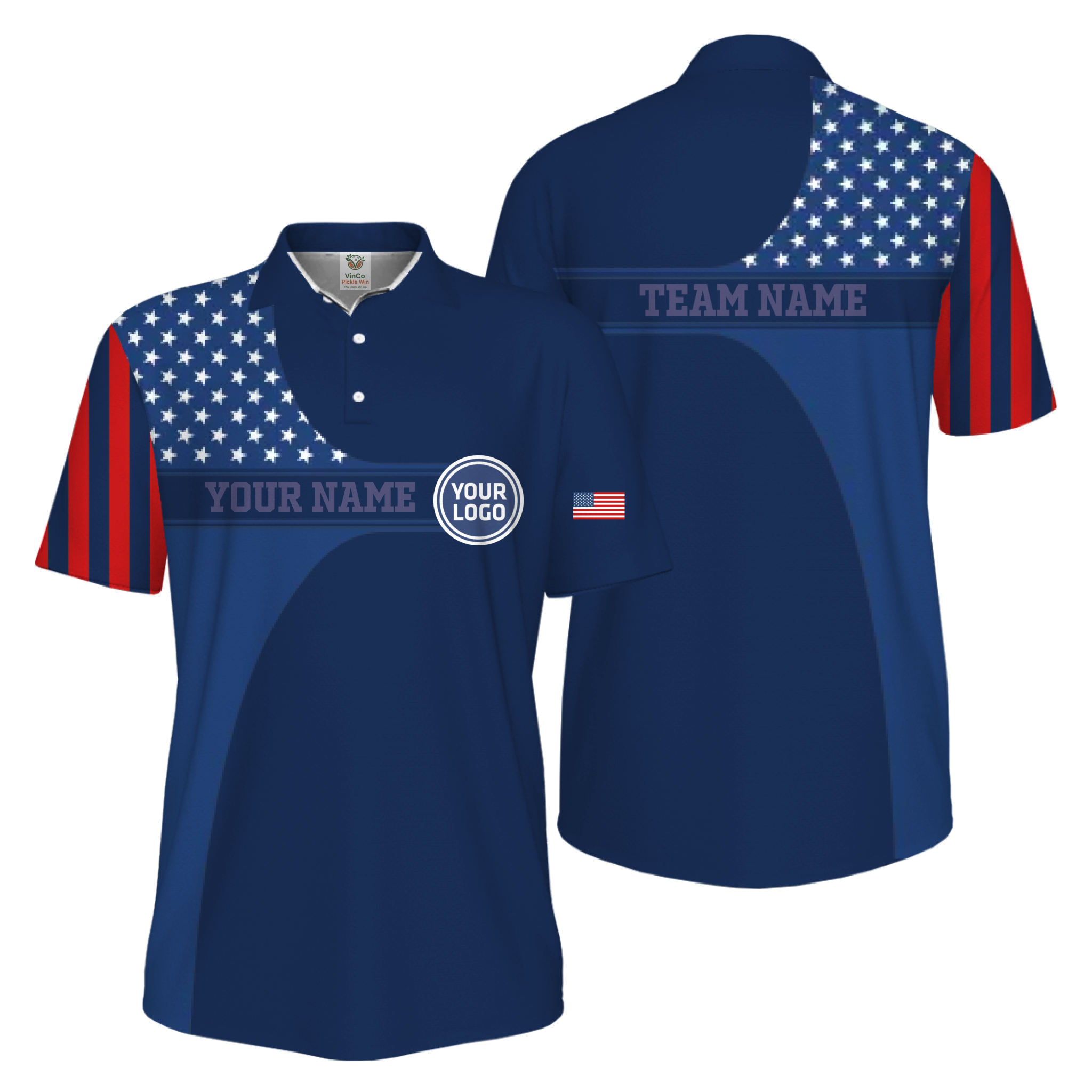 Picklewin Custom Logo 250 Anniversary US Flag UV Protection Men Polo Shirt 8