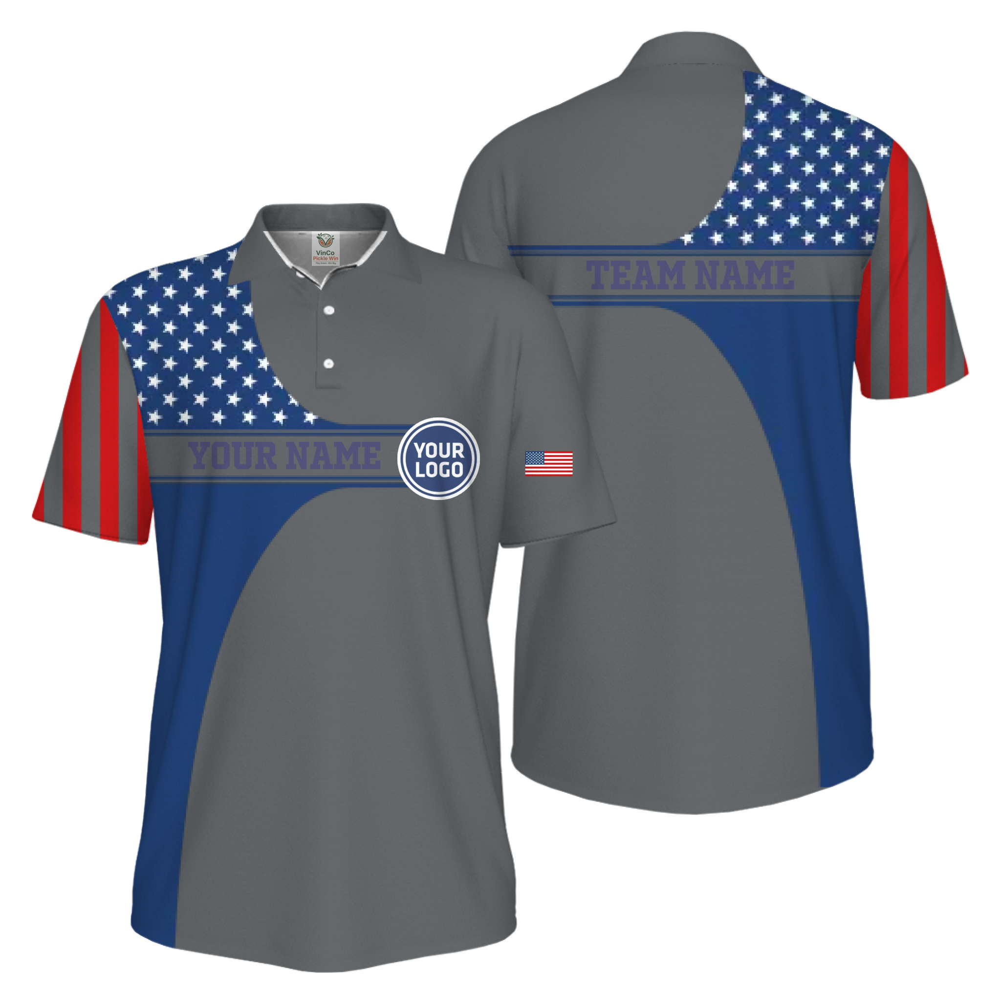 Picklewin Custom Logo 250 Anniversary US Flag UV Protection Men Polo Shirt 10