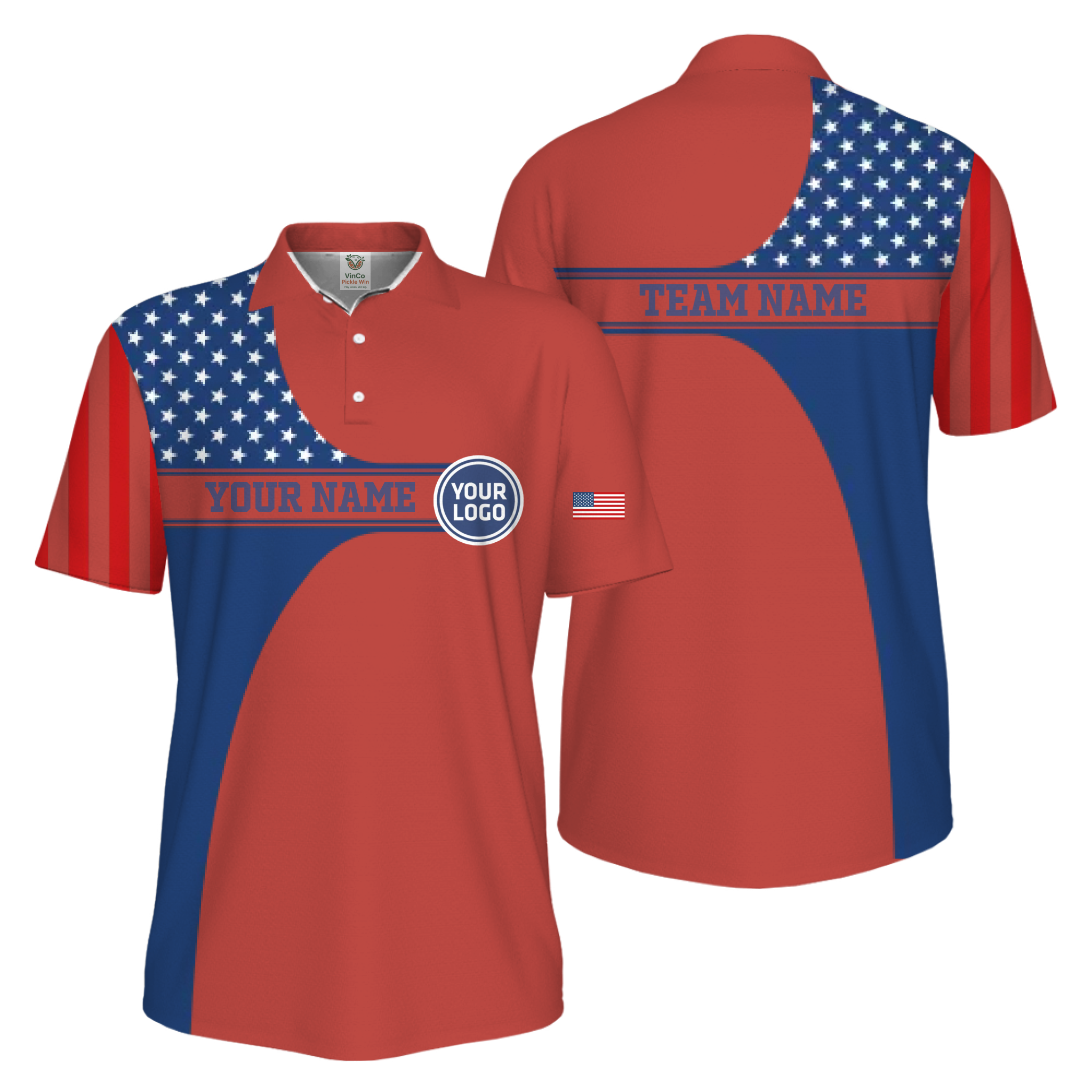 Picklewin Custom Logo 250 Anniversary US Flag UV Protection Men Polo Shirt 12