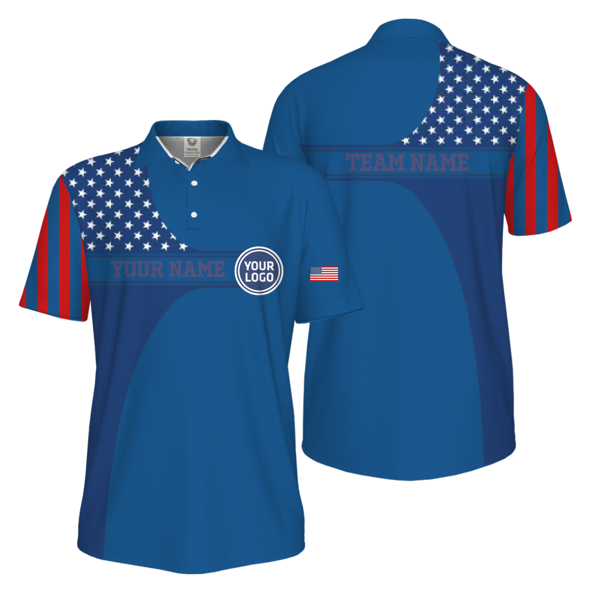 Picklewin Custom Logo 250 Anniversary US Flag UV Protection Men Polo Shirt 13