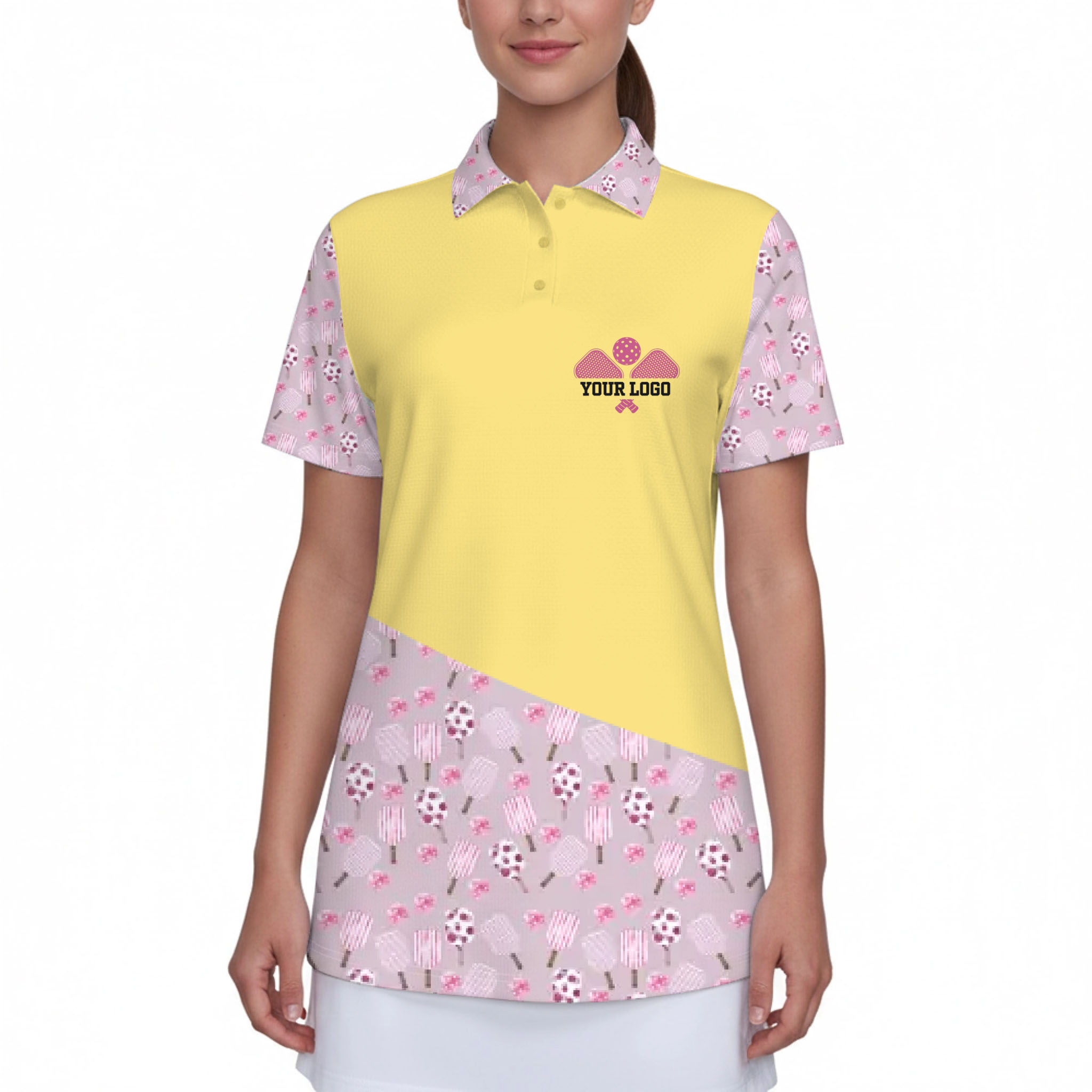 Picklewin Custom Logo And Team Pink Women's UV Protect Polo Shirt 10
