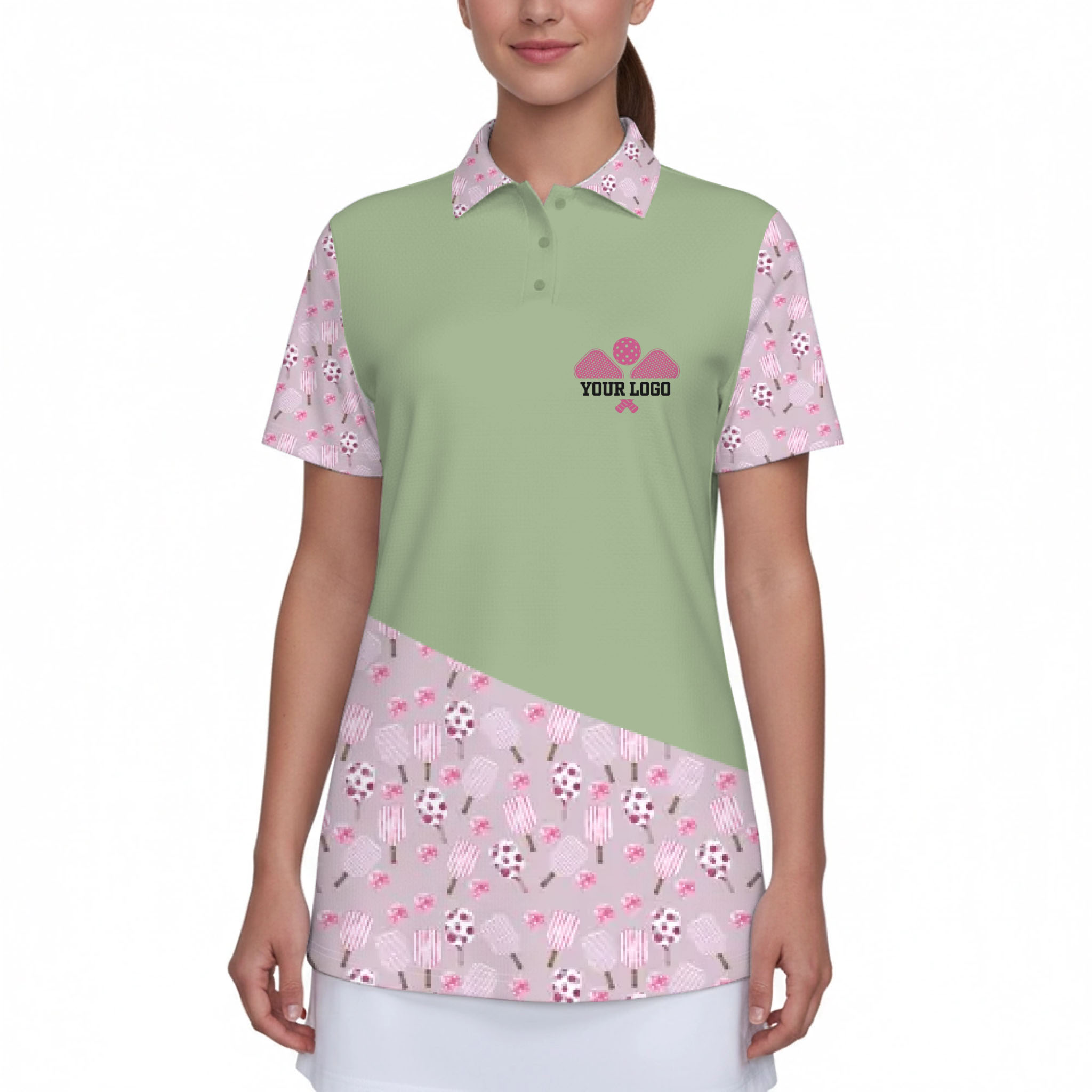 Picklewin Custom Logo And Team Pink Women's UV Protect Polo Shirt 11