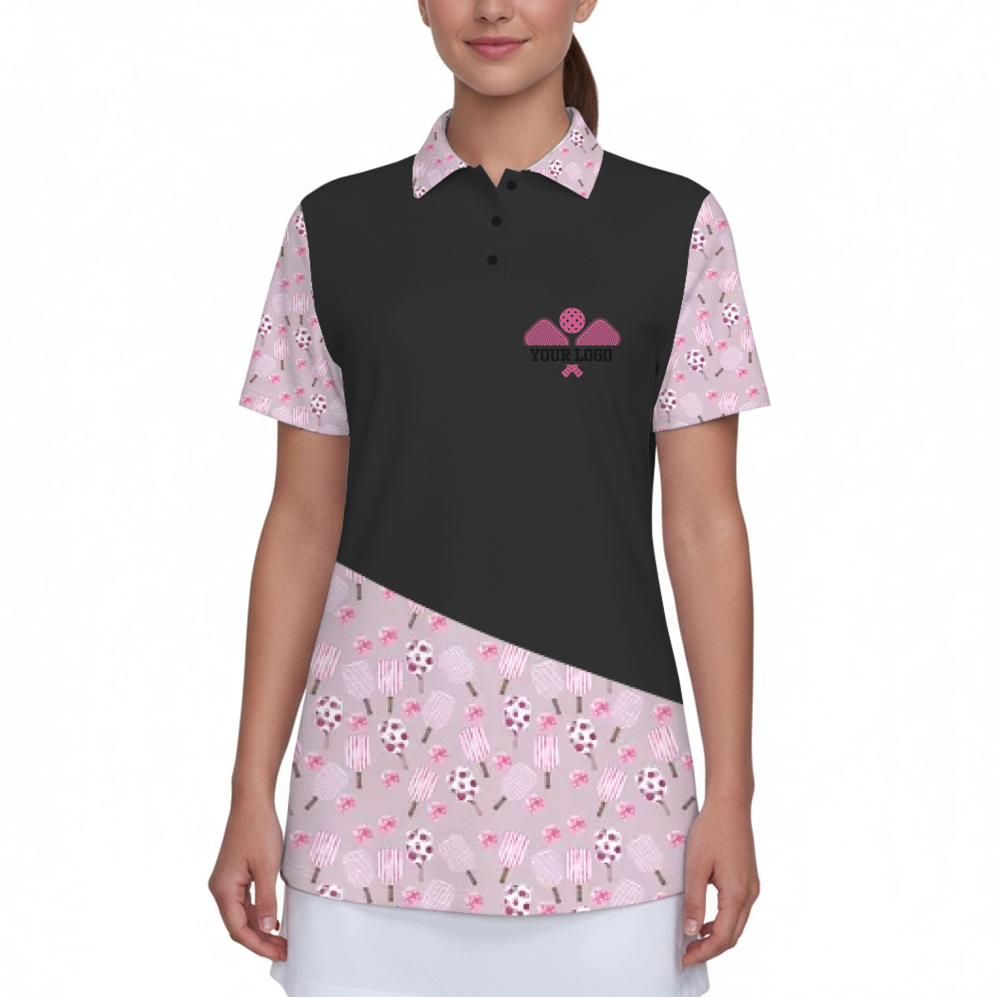 Picklewin Custom Logo And Team Pink Women's UV Protect Polo Shirt 2