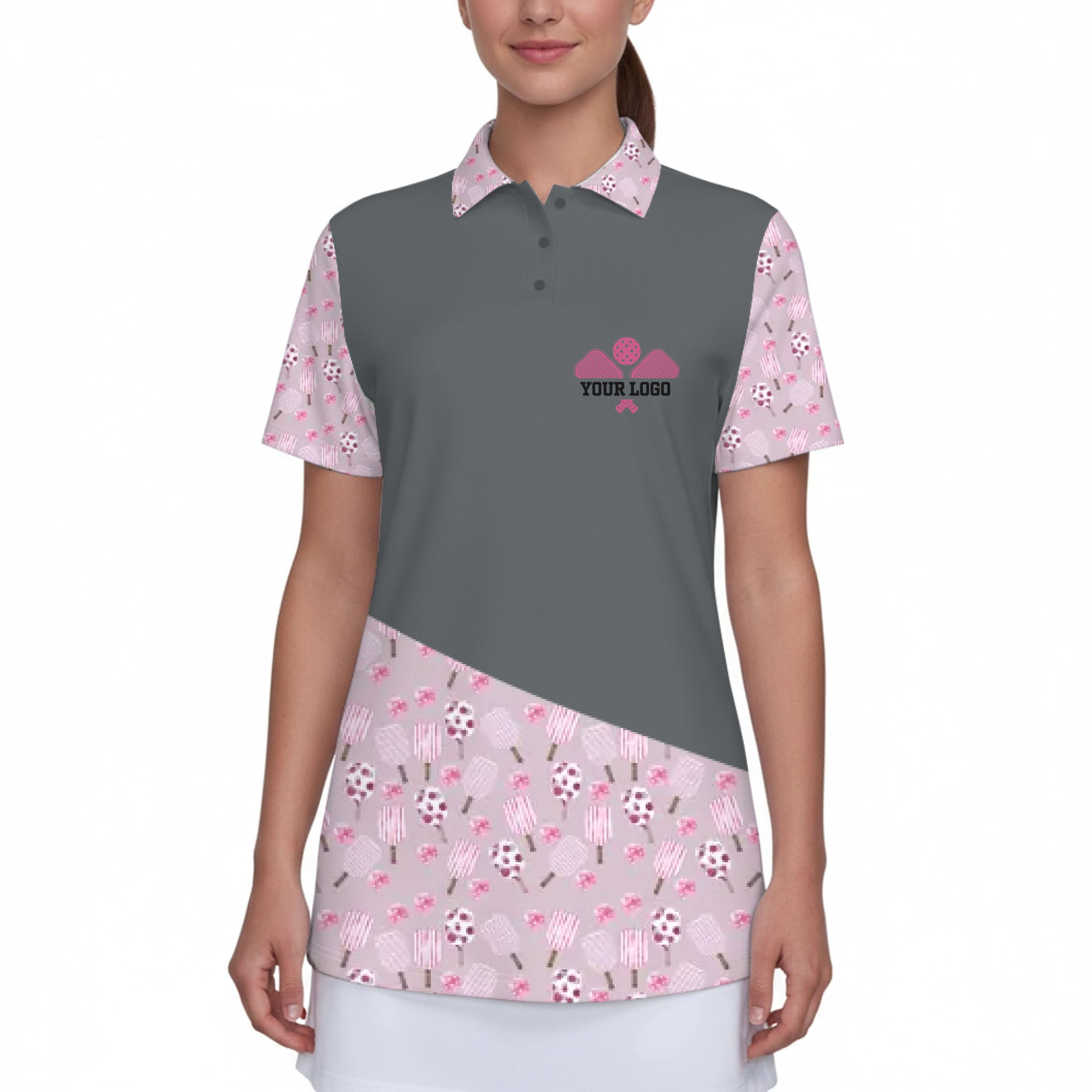 Picklewin Custom Logo And Team Pink Women's UV Protect Polo Shirt 5