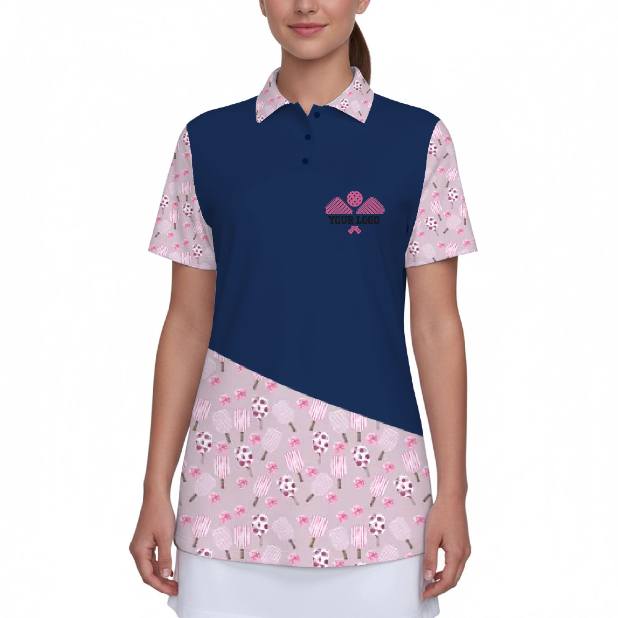 Picklewin Custom Logo And Team Pink Women's UV Protect Polo Shirt 6