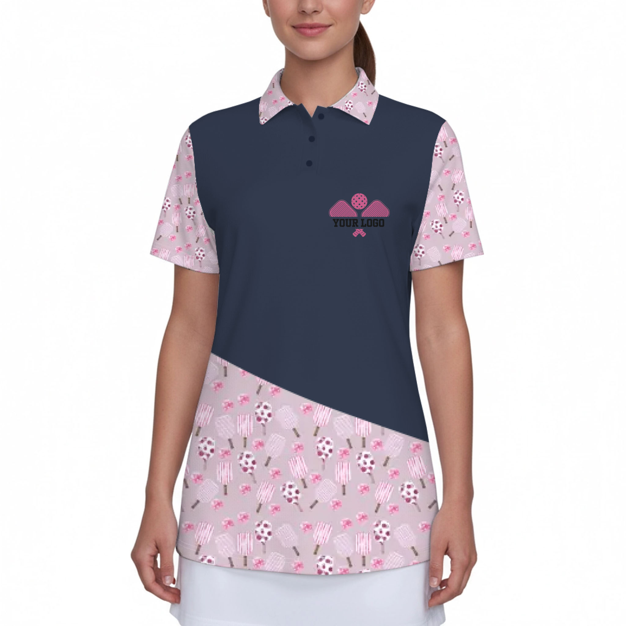 Picklewin Custom Logo And Team Pink Women's UV Protect Polo Shirt 7
