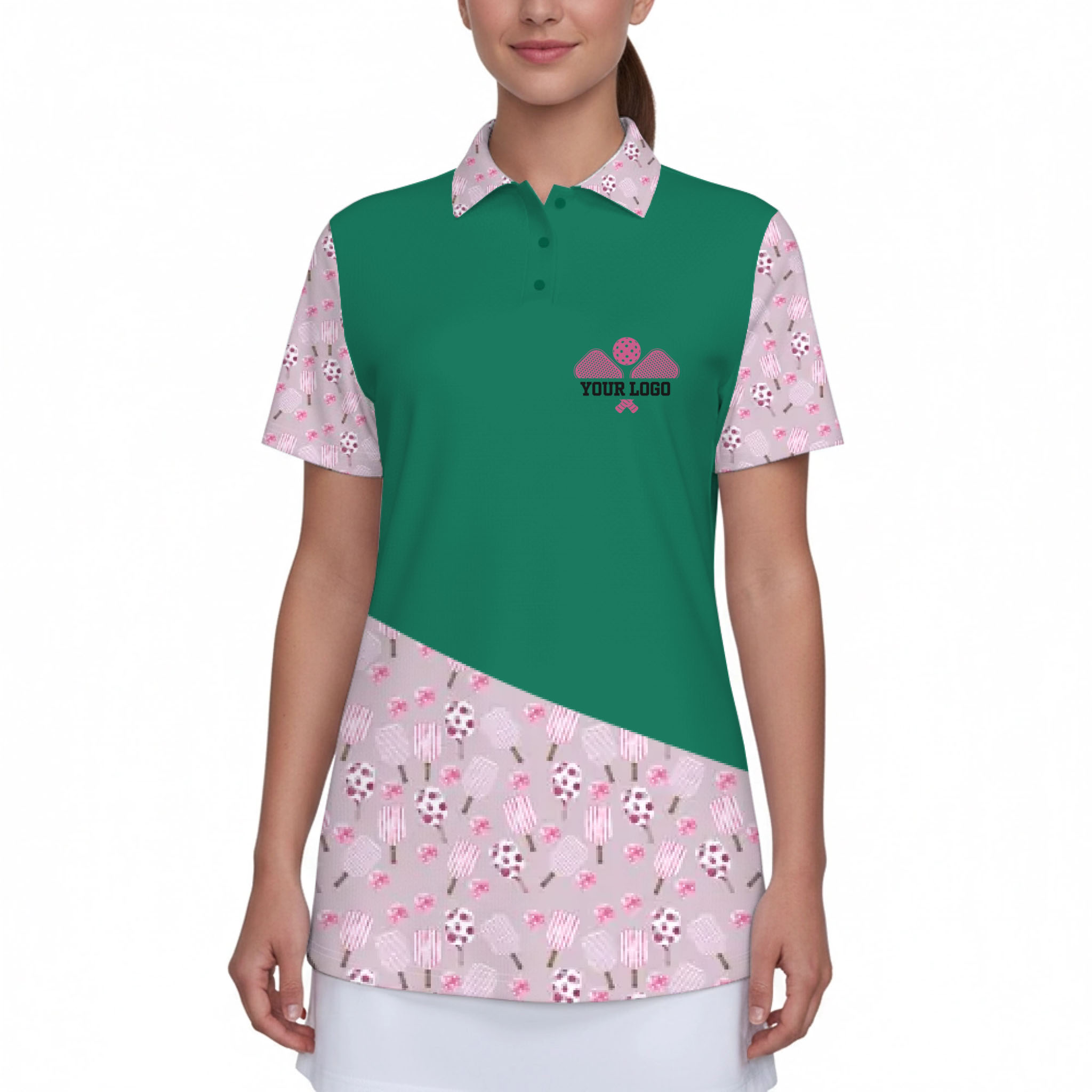 Picklewin Custom Logo And Team Pink Women's UV Protect Polo Shirt 8