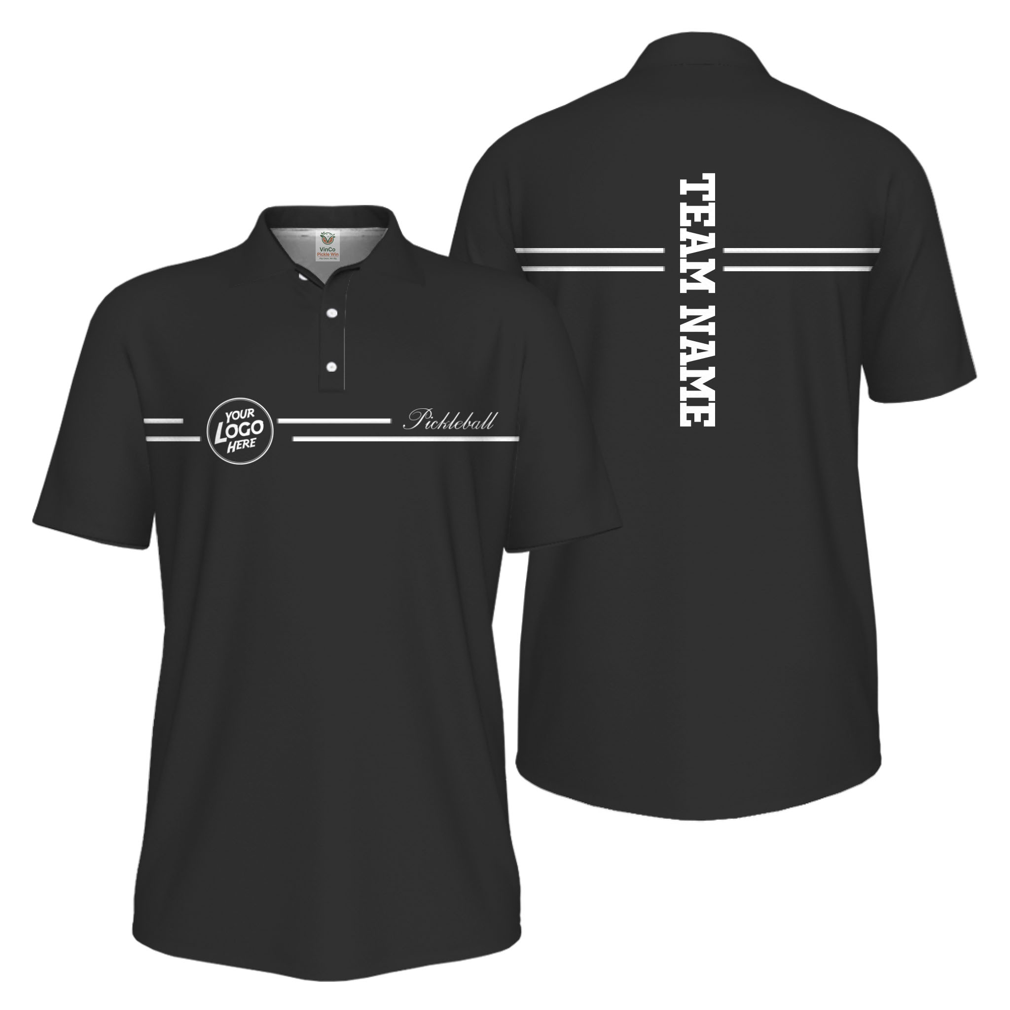Picklewin Custom Logo And Vertical Name Men Sport Polo Shirt Live Preview  4