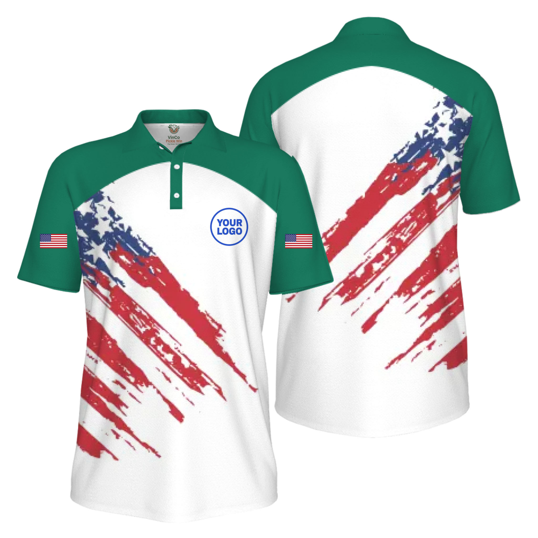 Picklewin Custom Logo Pickleball American Flag Patriotic Polo Shirt For Men 10