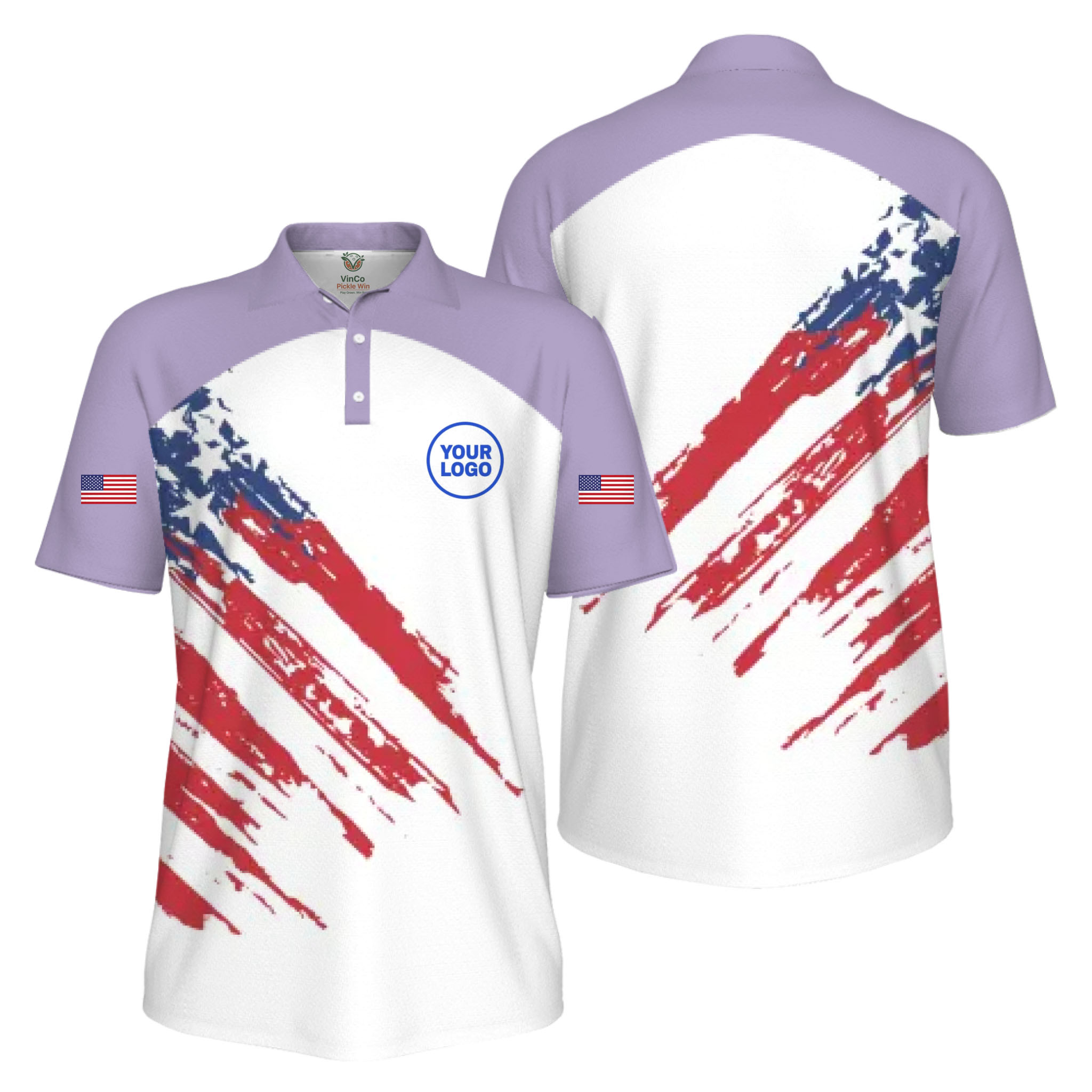 Picklewin Custom Logo Pickleball American Flag Patriotic Polo Shirt For Men 11