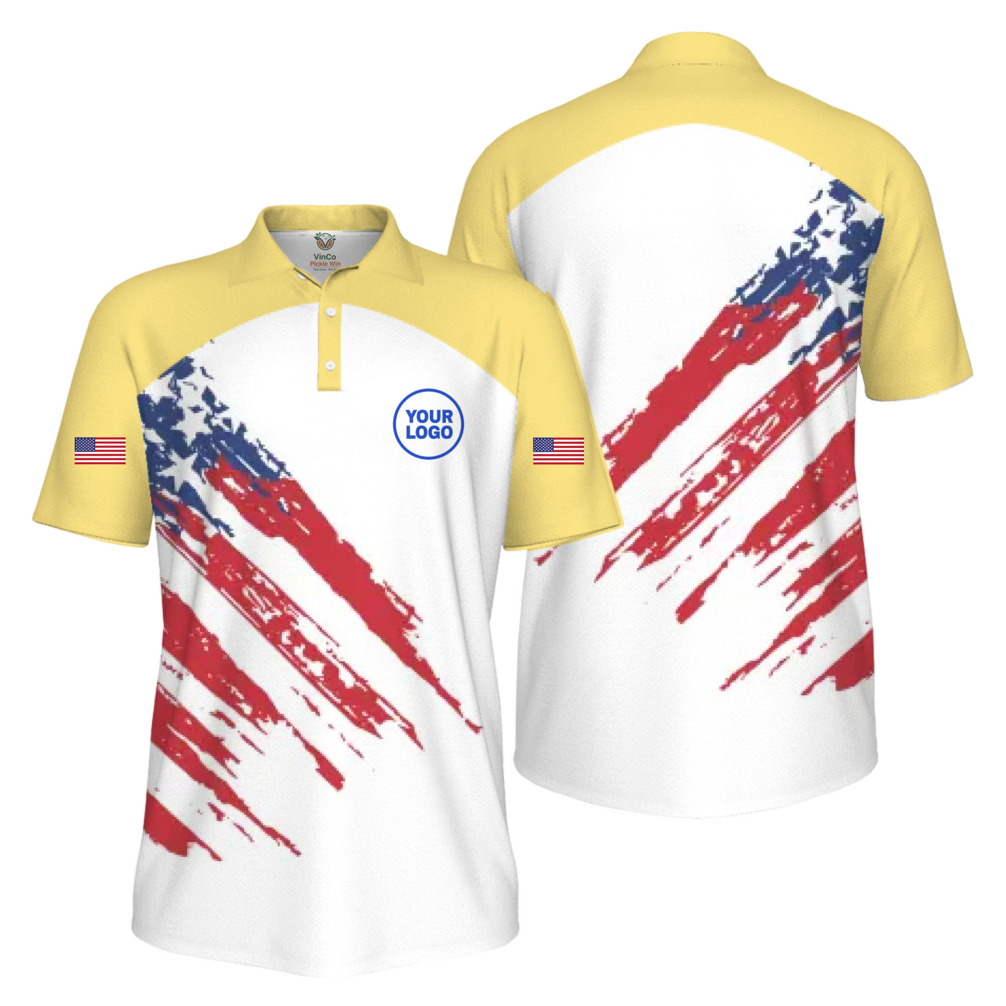 Picklewin Custom Logo Pickleball American Flag Patriotic Polo Shirt For Men 12