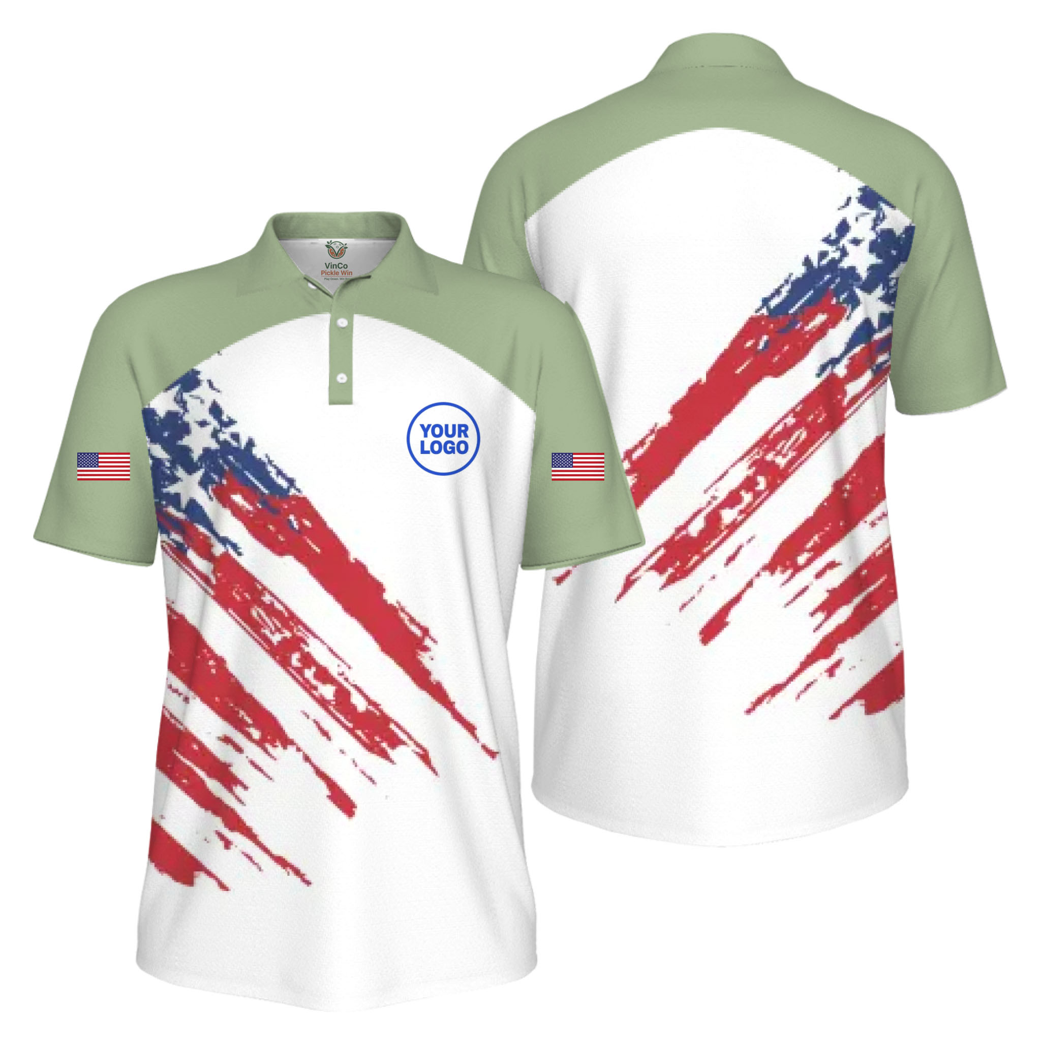 Picklewin Custom Logo Pickleball American Flag Patriotic Polo Shirt For Men 3