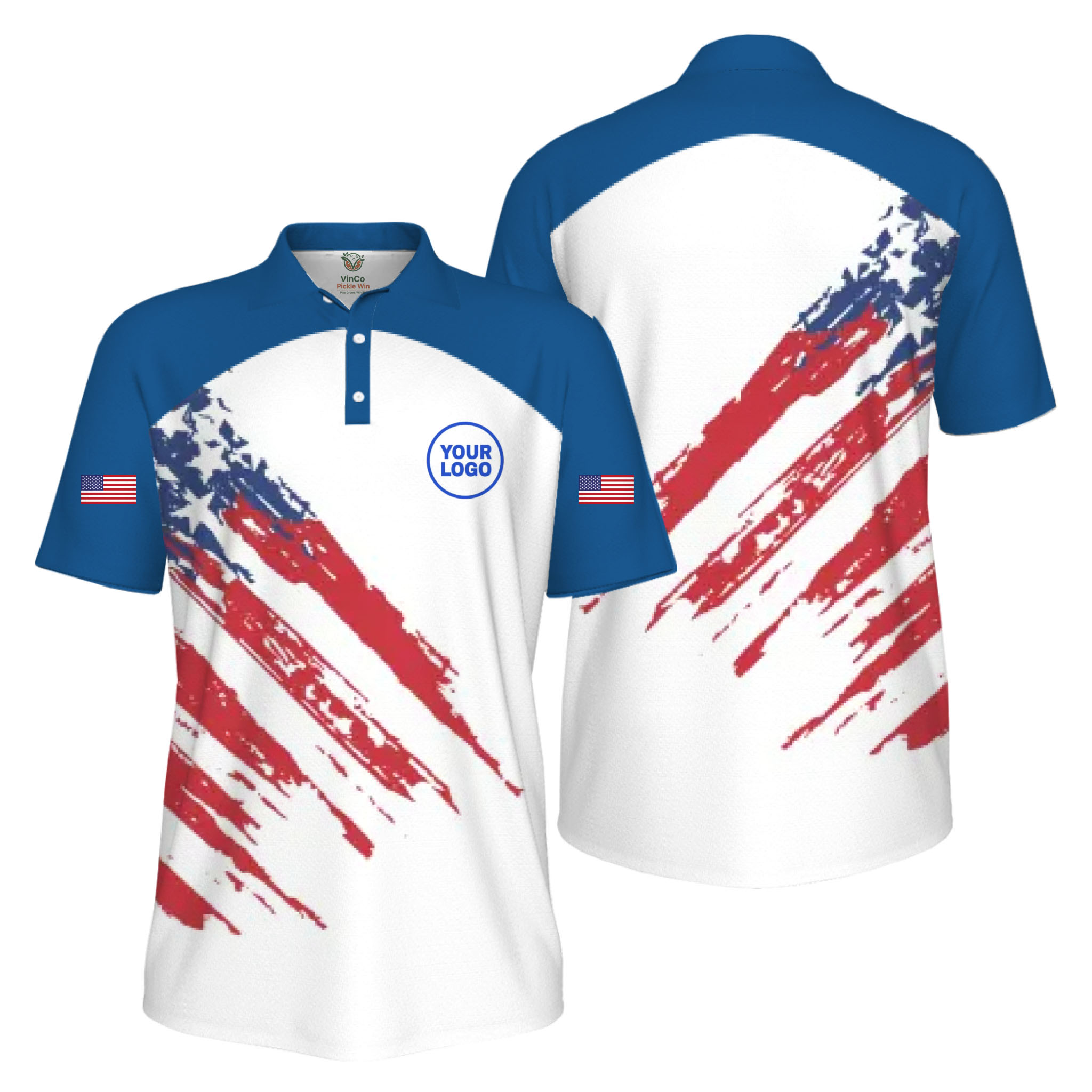 Picklewin Custom Logo Pickleball American Flag Patriotic Polo Shirt For Men 4