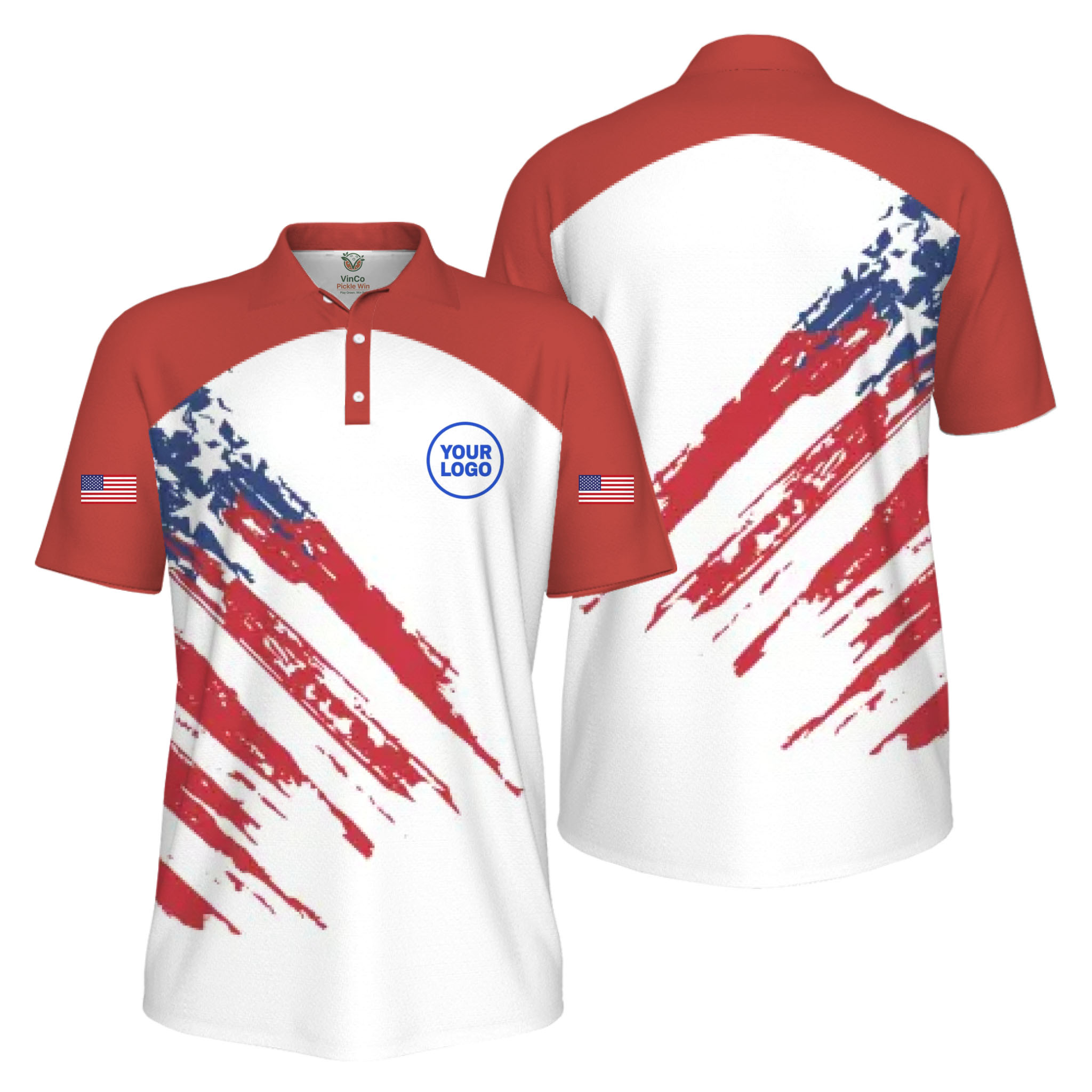 Picklewin Custom Logo Pickleball American Flag Patriotic Polo Shirt For Men 5