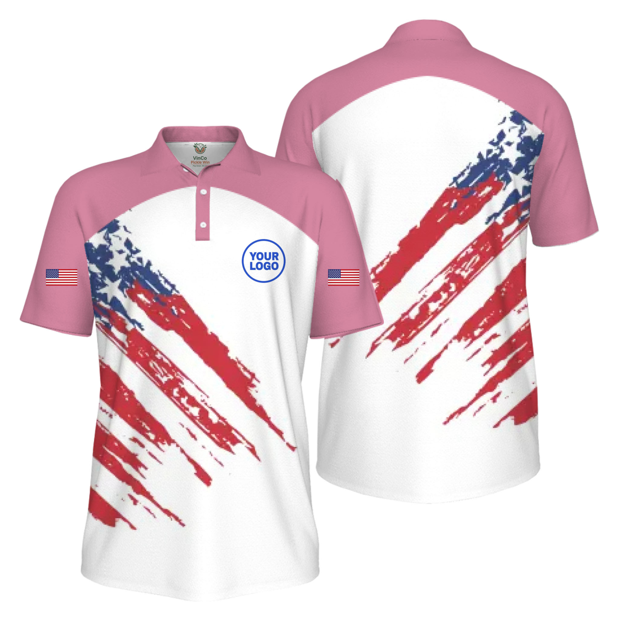 Picklewin Custom Logo Pickleball American Flag Patriotic Polo Shirt For Men 6
