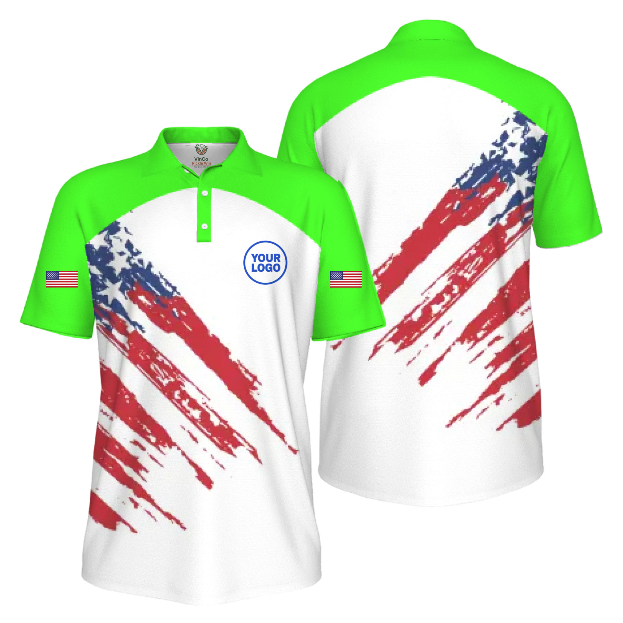 Picklewin Custom Logo Pickleball American Flag Patriotic Polo Shirt For Men 8