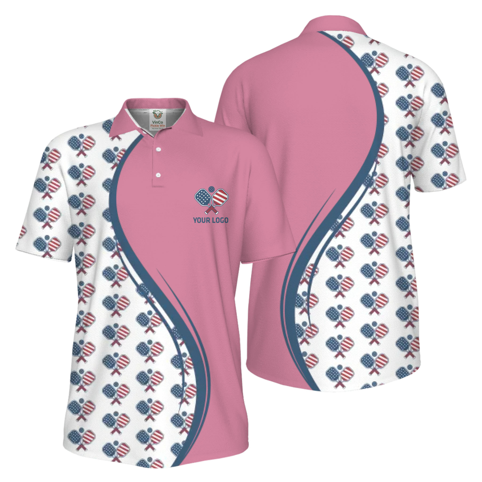 Picklewin Custom Logo Pickleball American Flag UV Protection Polo Shirt For Men 12