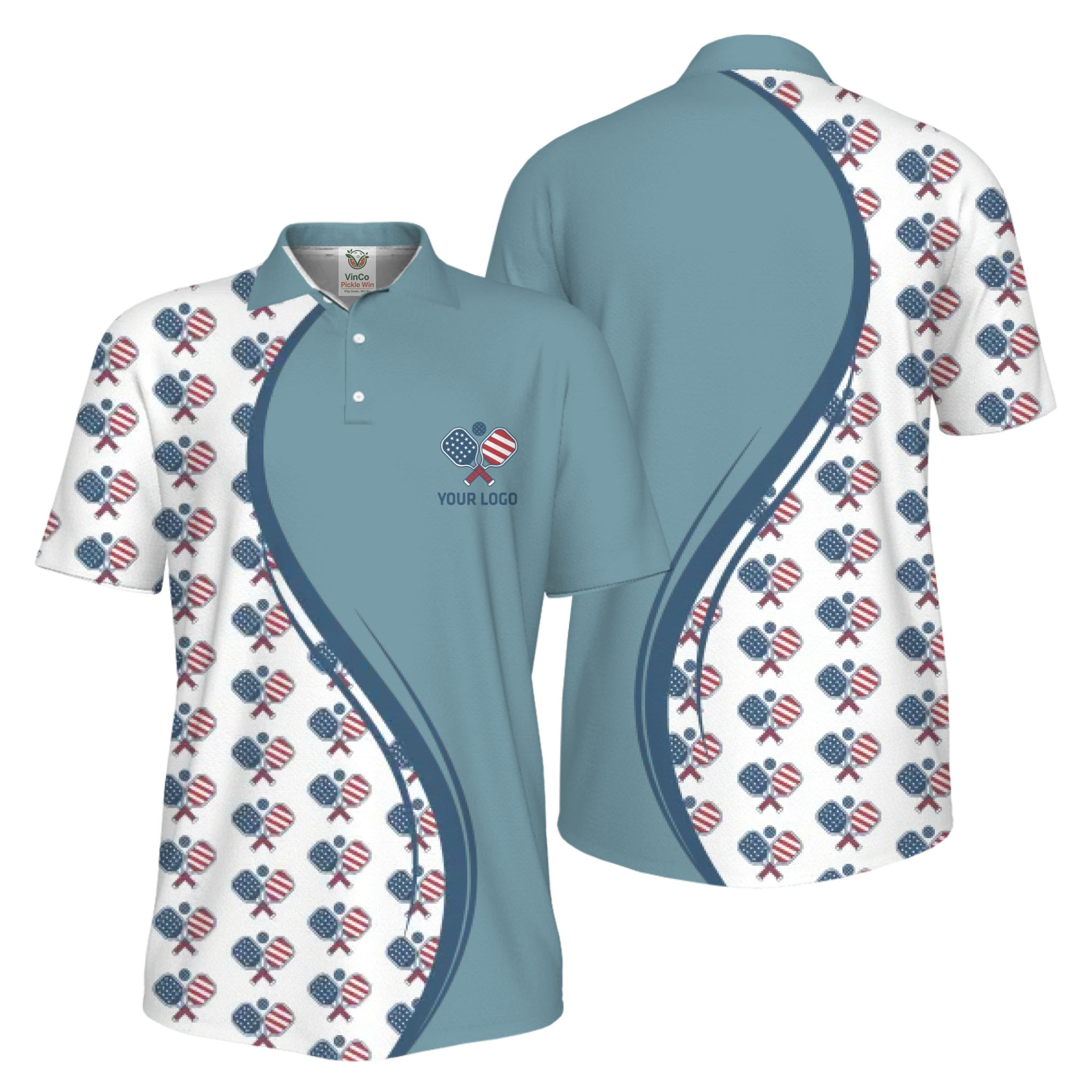Picklewin Custom Logo Pickleball American Flag UV Protection Polo Shirt For Men 10