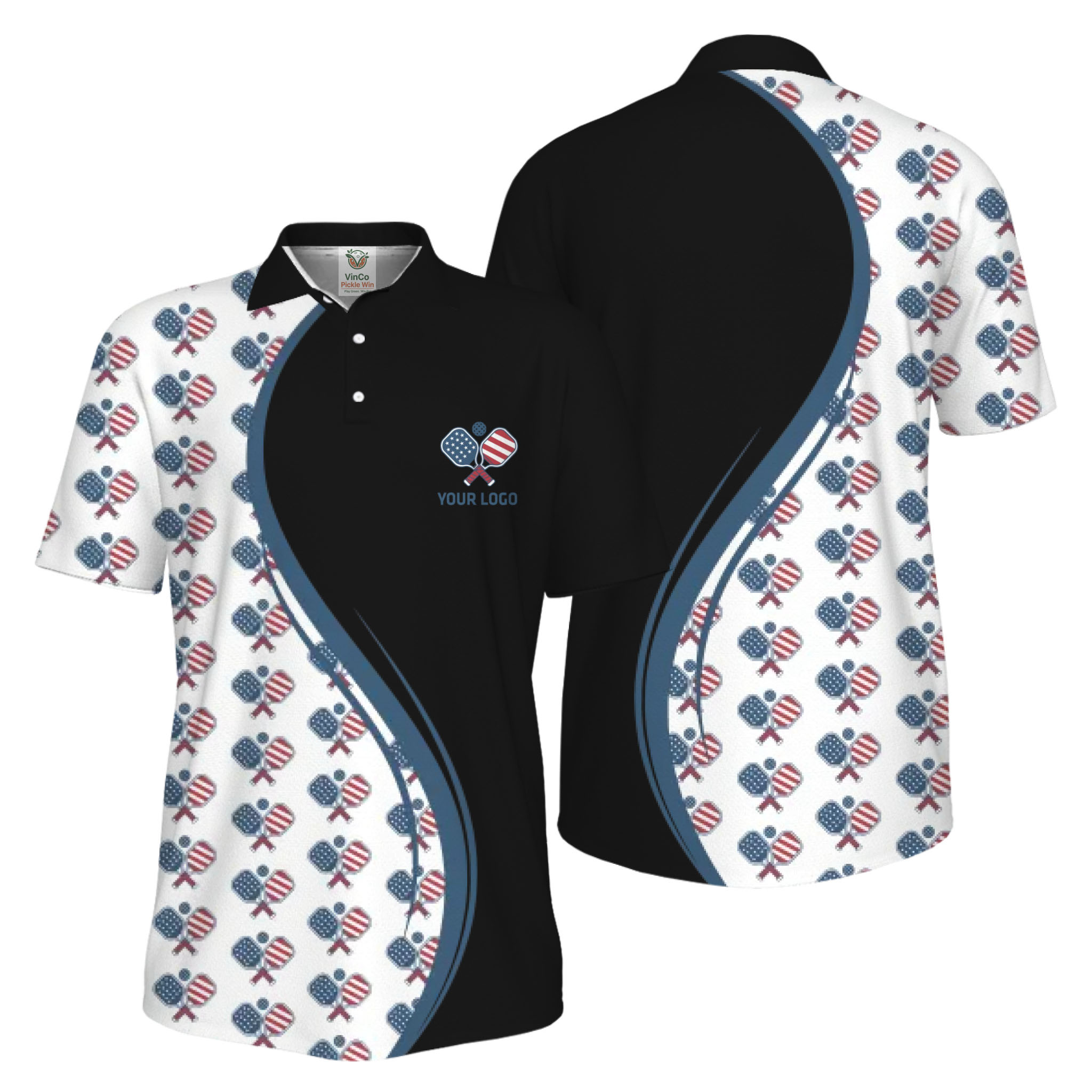 Picklewin Custom Logo Pickleball American Flag UV Protection Polo Shirt For Men 5