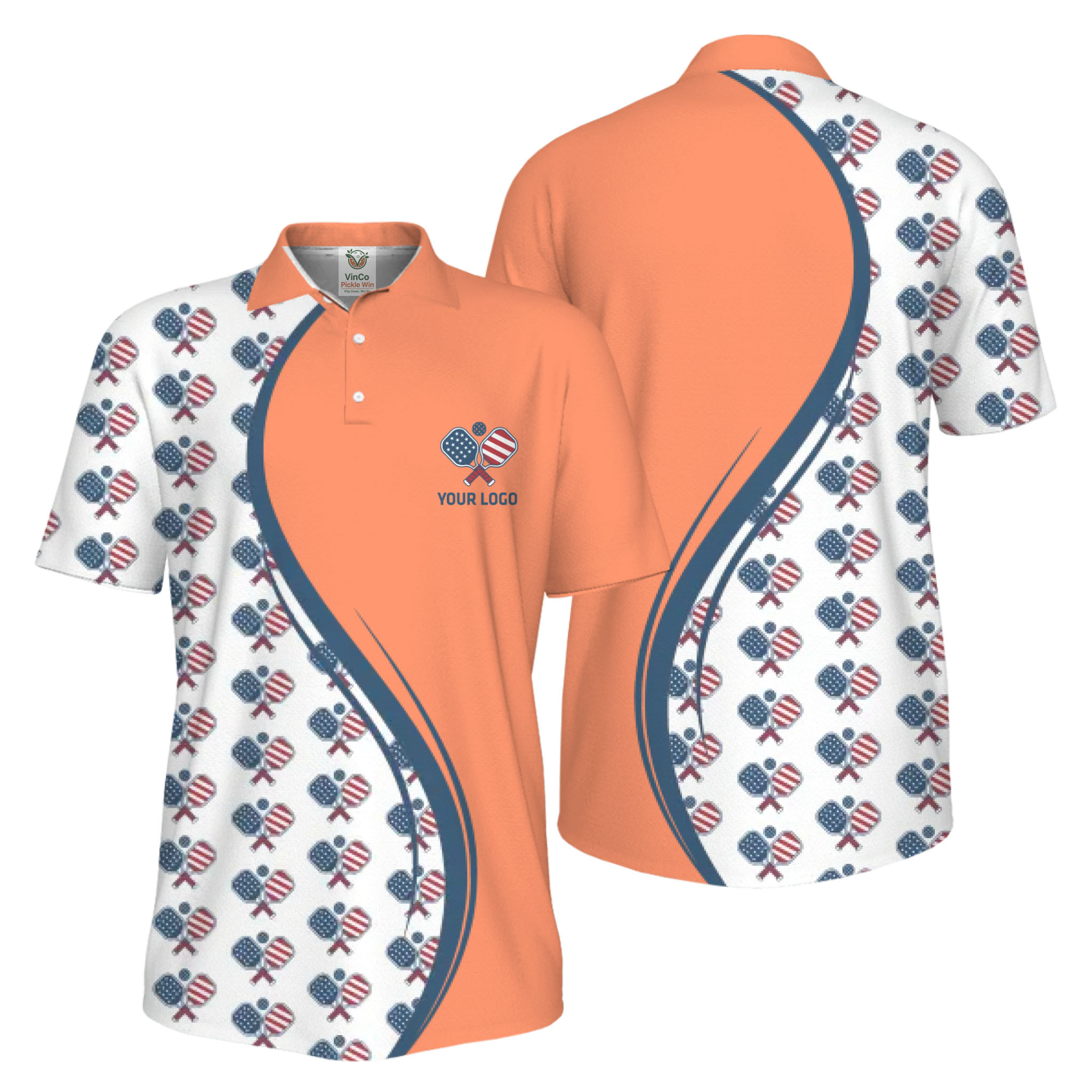 Picklewin Custom Logo Pickleball American Flag UV Protection Polo Shirt For Men 11