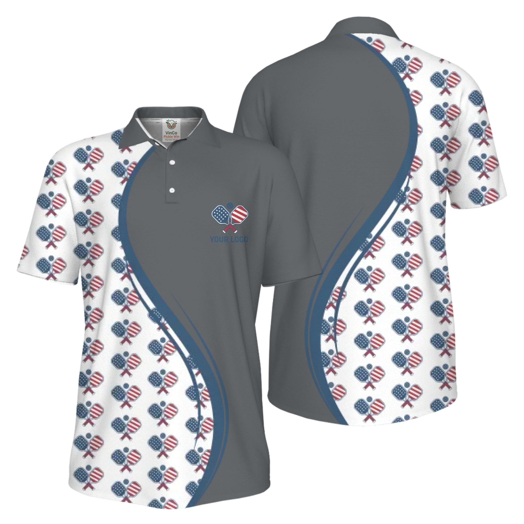 Picklewin Custom Logo Pickleball American Flag UV Protection Polo Shirt For Men 4