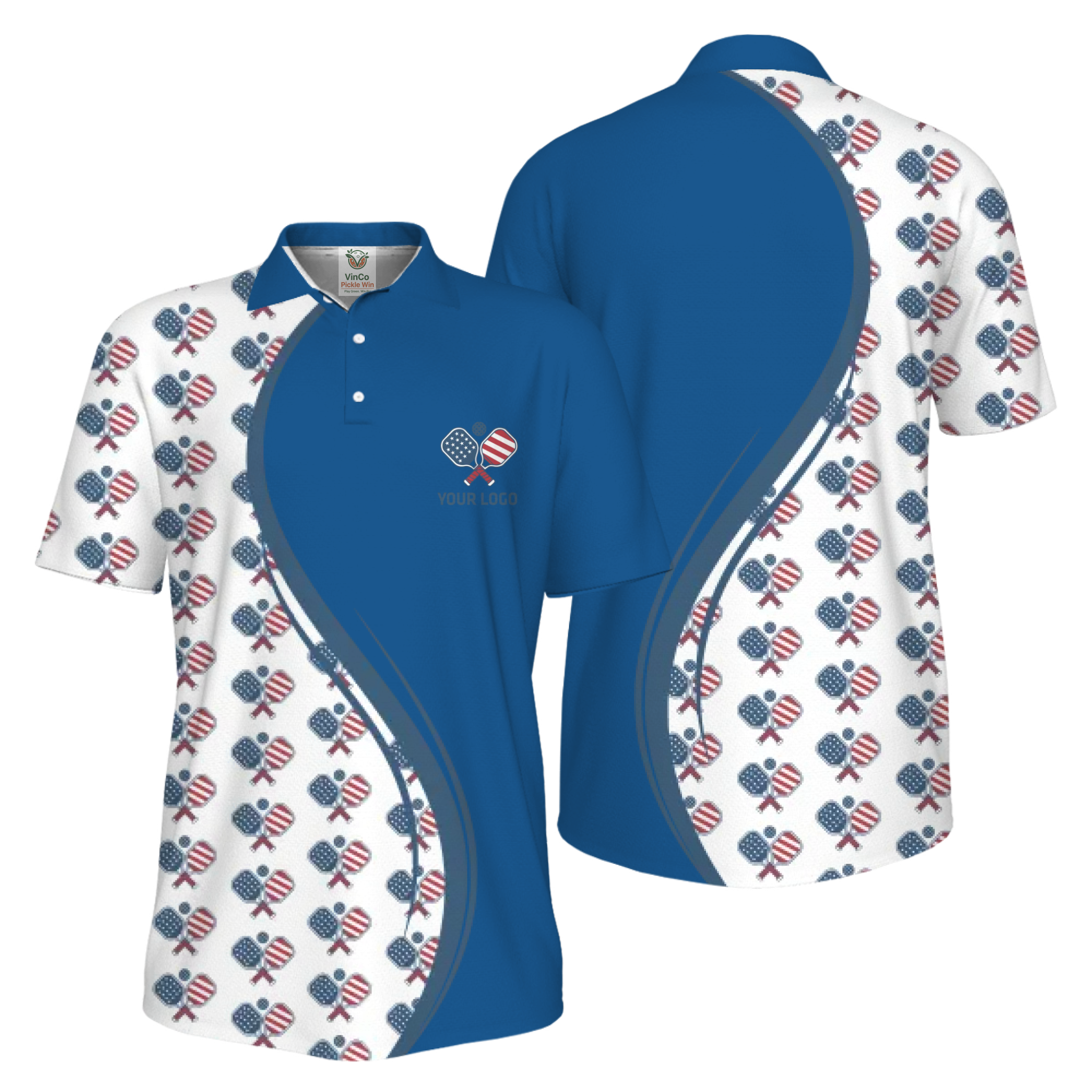 Picklewin Custom Logo Pickleball American Flag UV Protection Polo Shirt For Men 2