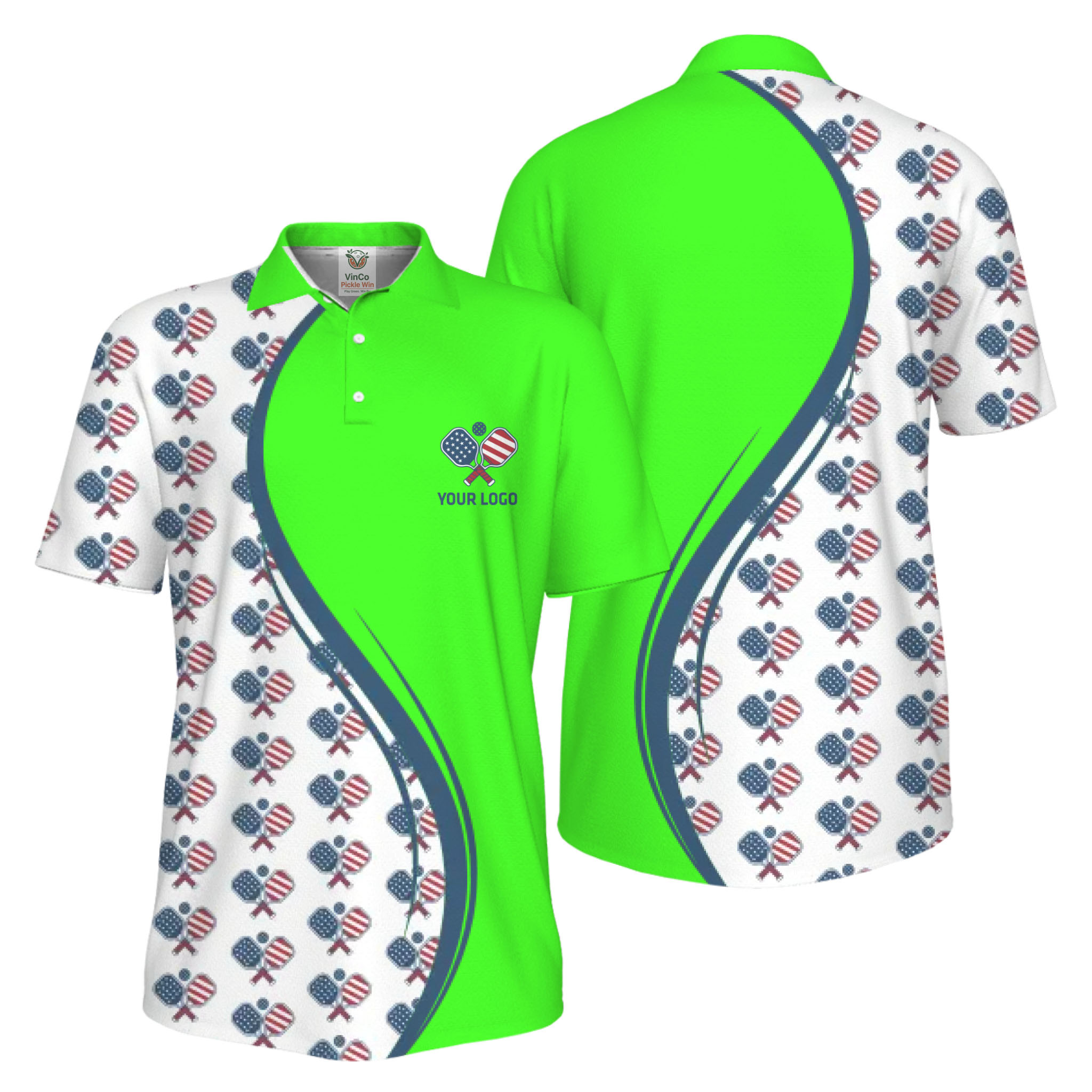 Picklewin Custom Logo Pickleball American Flag UV Protection Polo Shirt For Men 14