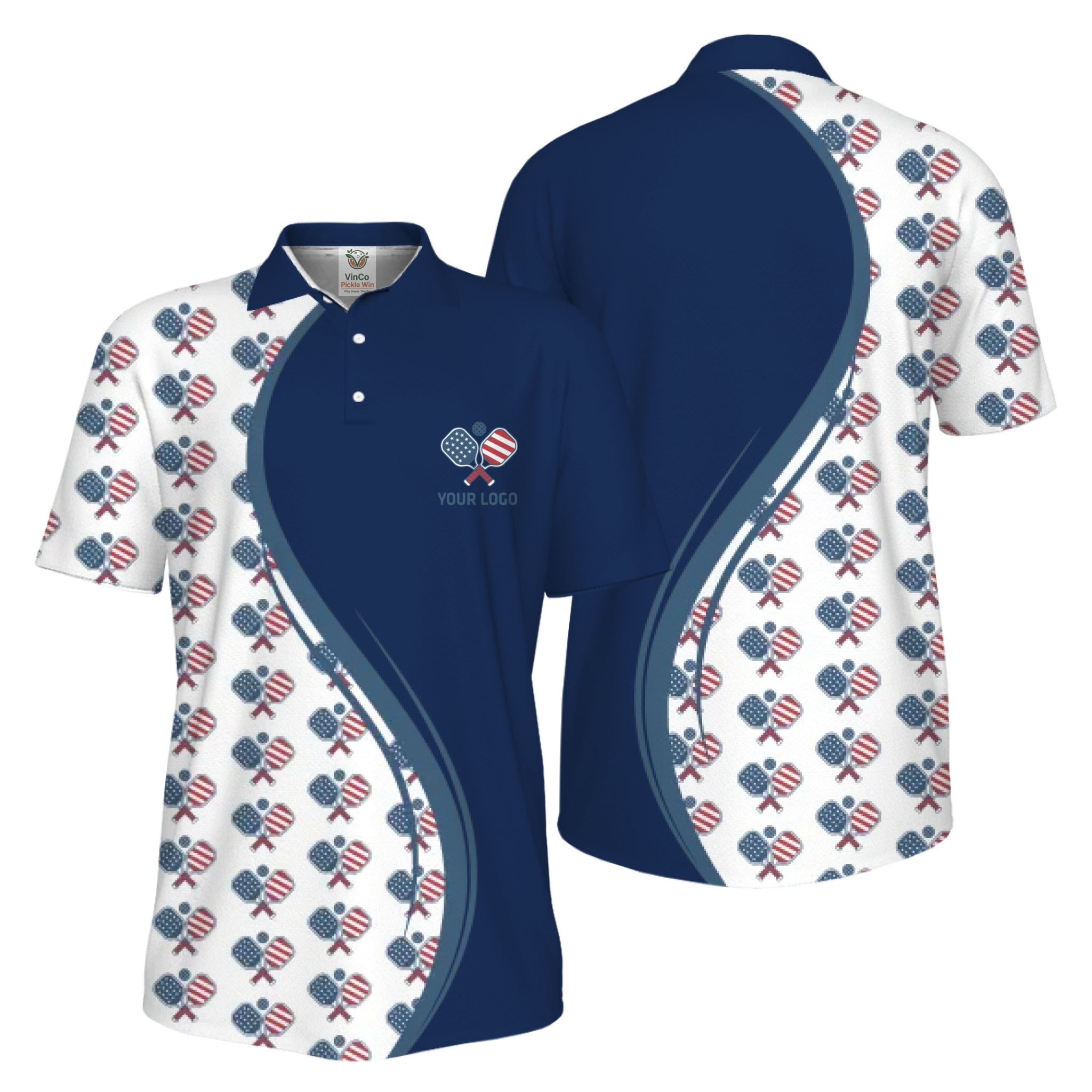 Picklewin Custom Logo Pickleball American Flag UV Protection Polo Shirt For Men 7