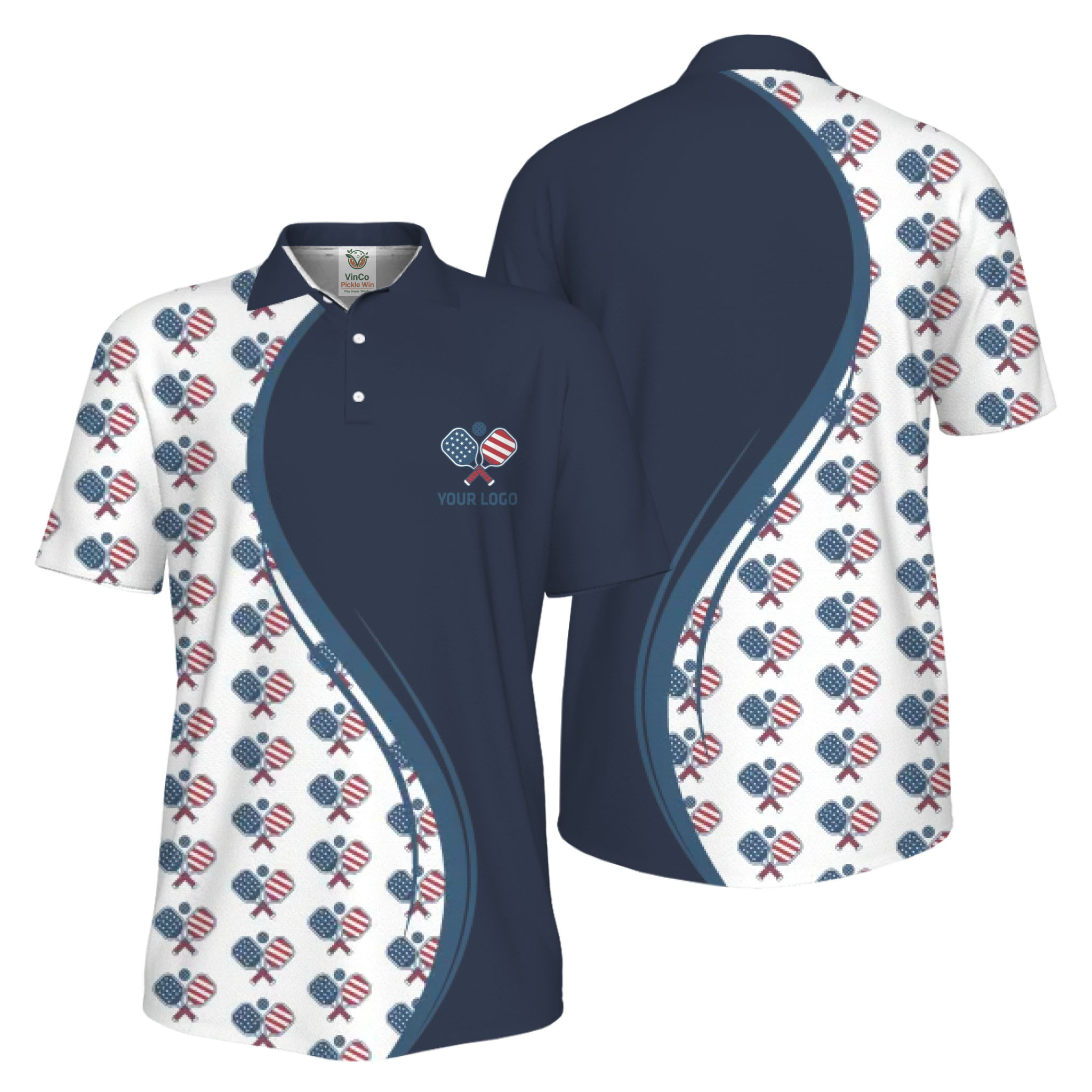 Picklewin Custom Logo Pickleball American Flag UV Protection Polo Shirt For Men 3