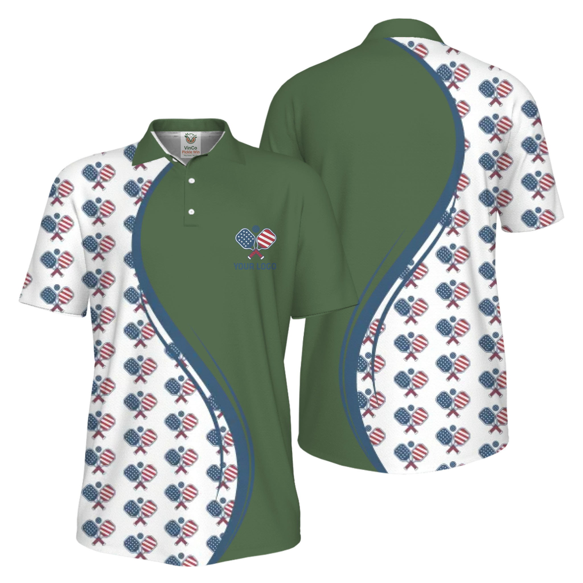Picklewin Custom Logo Pickleball American Flag UV Protection Polo Shirt For Men 8