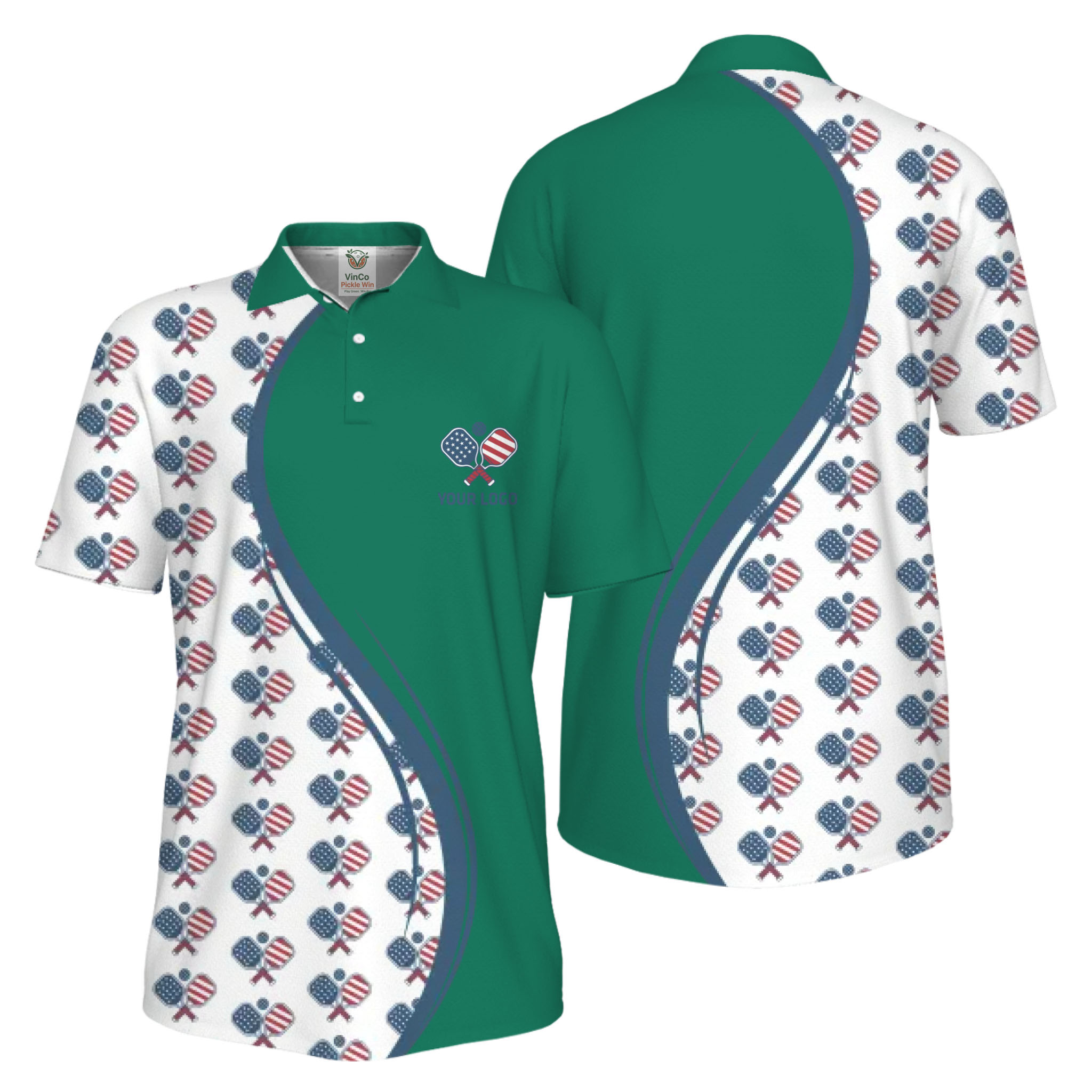 Picklewin Custom Logo Pickleball American Flag UV Protection Polo Shirt For Men 6