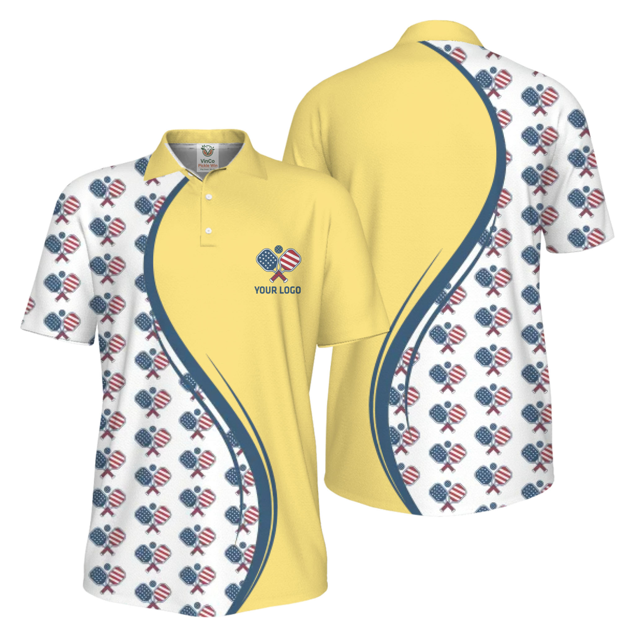 Picklewin Custom Logo Pickleball American Flag UV Protection Polo Shirt For Men 13