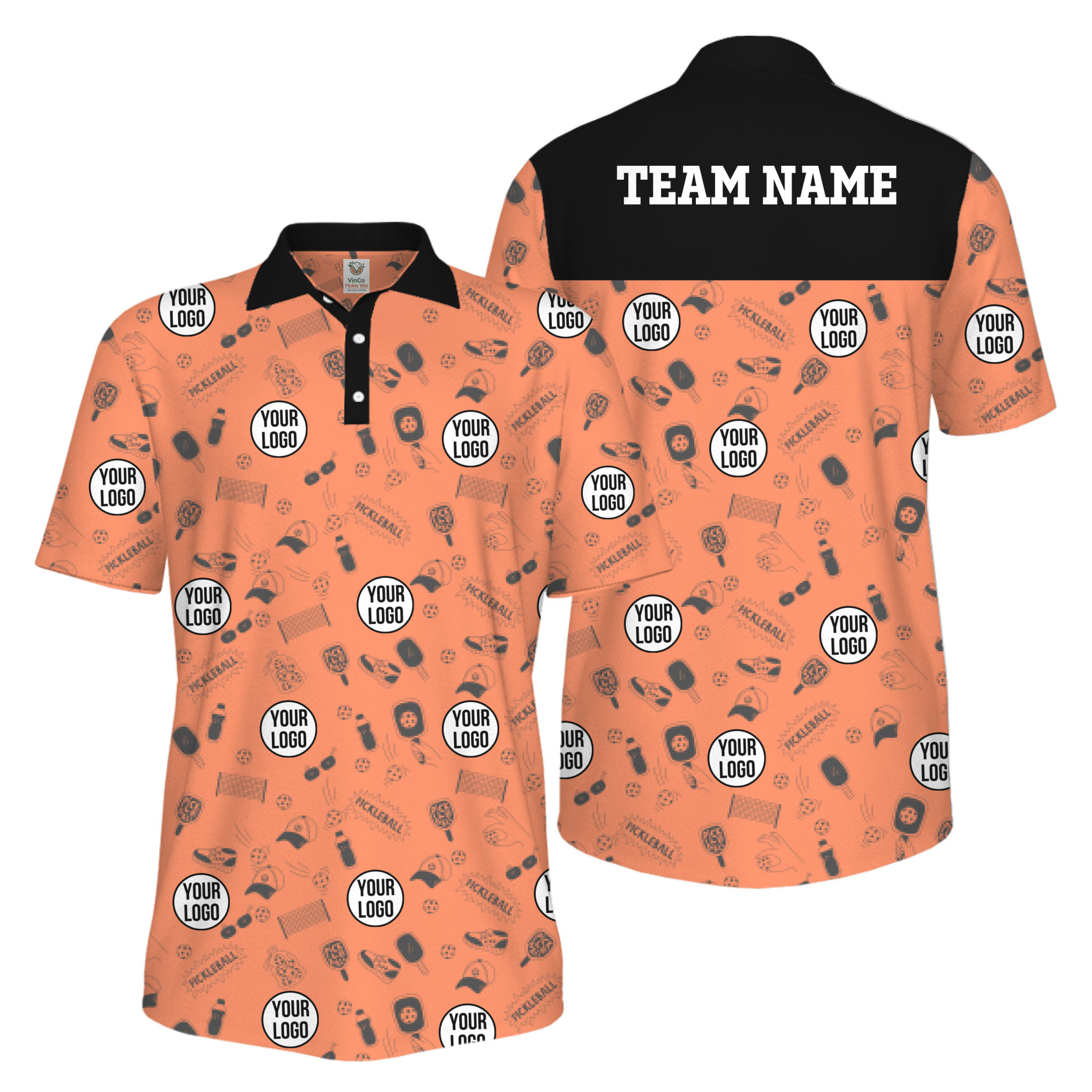 Picklewin Custom Multiple Logos Pickleball Polo Shirt Mens Bulk Price 12