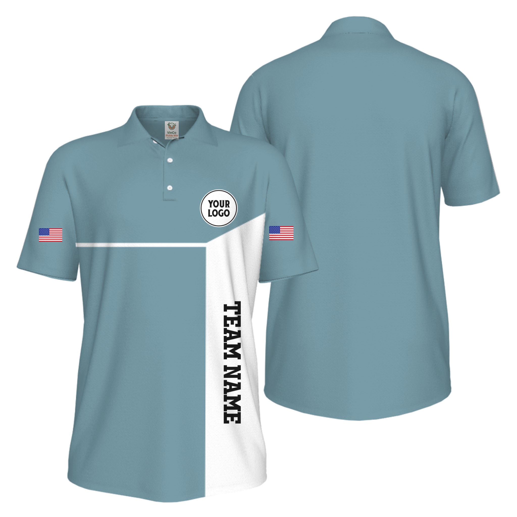 Picklewin Custom Sport Team Performance Patriotic UV Protection Men Polo Shirts 13