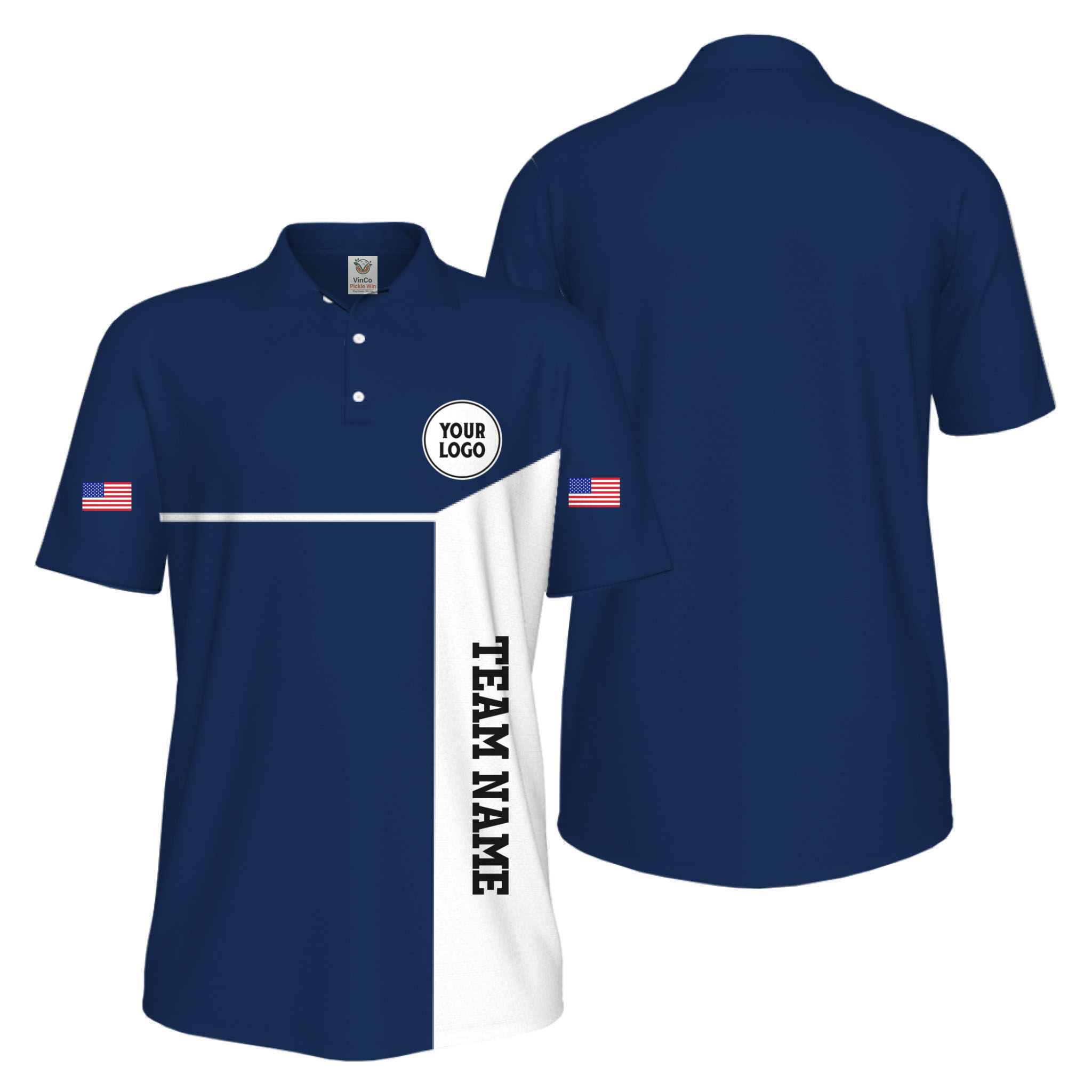 Picklewin Custom Sport Team Performance Patriotic UV Protection Men Polo Shirts 9