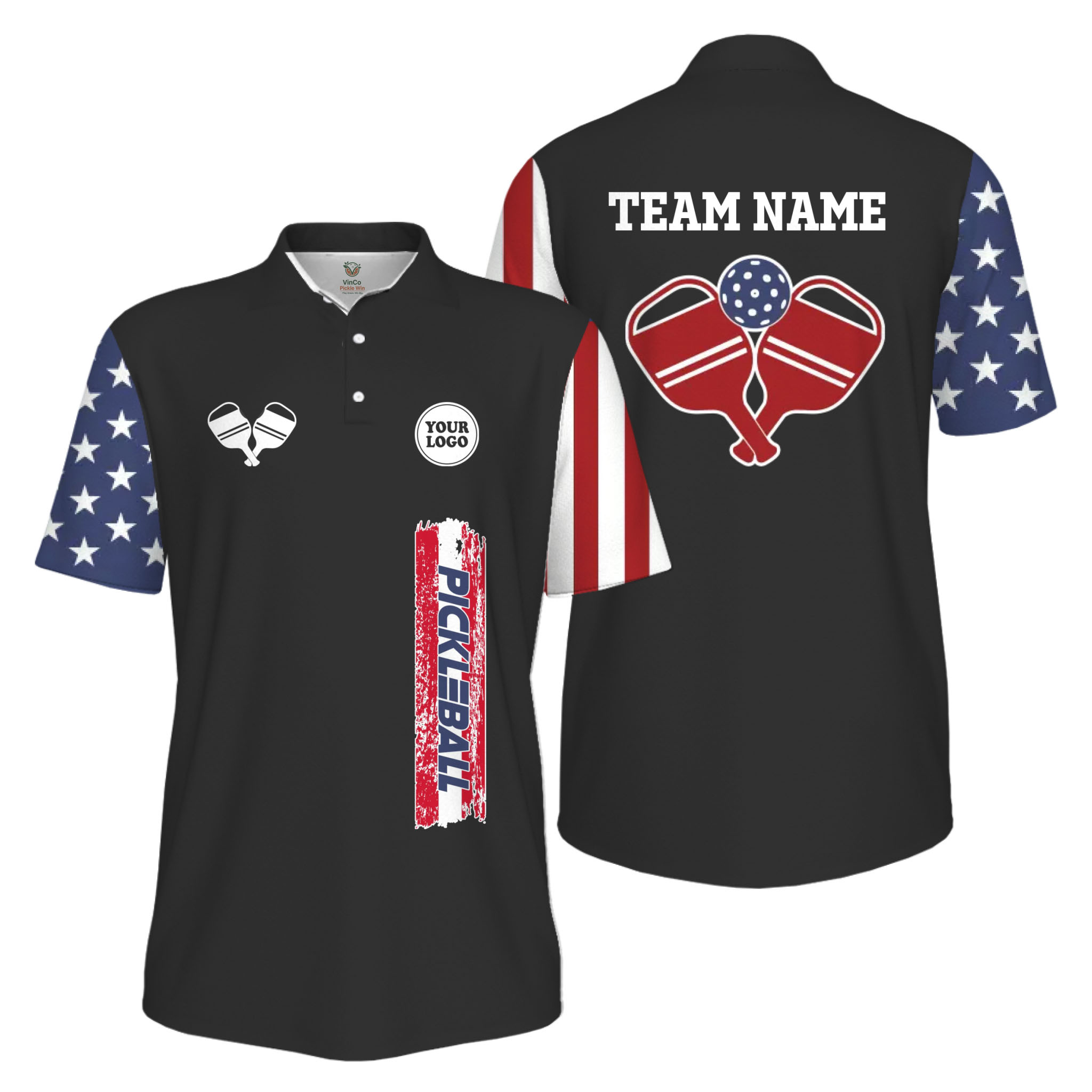 Picklewin Custom UV Protection Men Patriotic Polo Shirt With Pickleball Logo Picklewin Custom UV Protection Men Patriotic Polo Shirt With Pickleball Logo 3