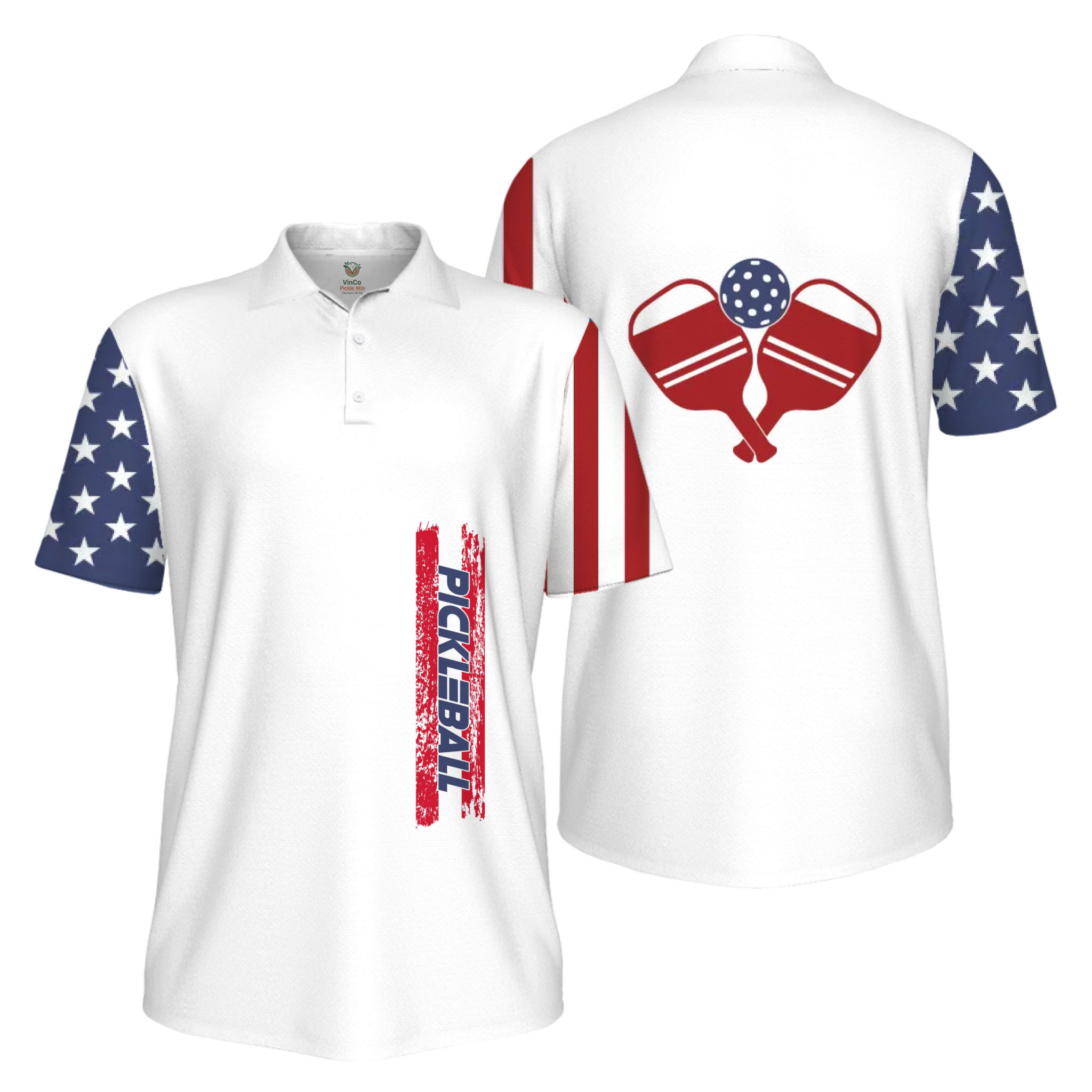 Picklewin Custom UV Protection Men Patriotic Polo Shirt With Pickleball Logo Picklewin Custom UV Protection Men Patriotic Polo Shirt With Pickleball Logo 2