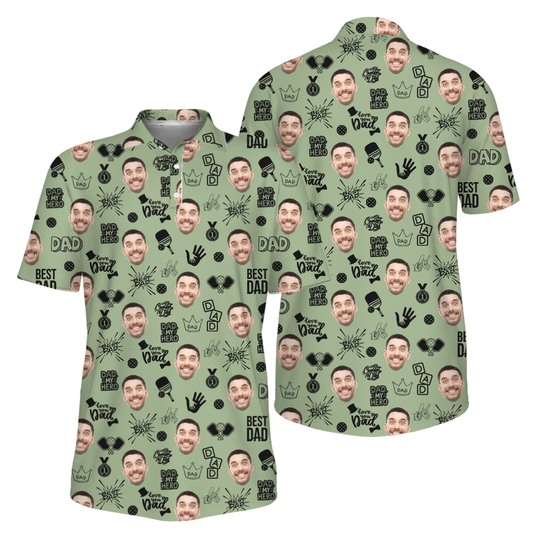 Picklewin Father Day Gift Custom Faces Pickleball UV Protection Polo Shirt 3