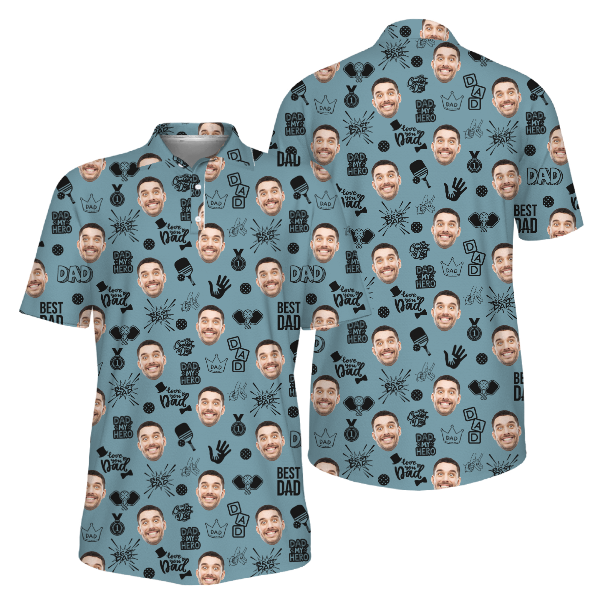Picklewin Father Day Gift Custom Faces Pickleball UV Protection Polo Shirt 2
